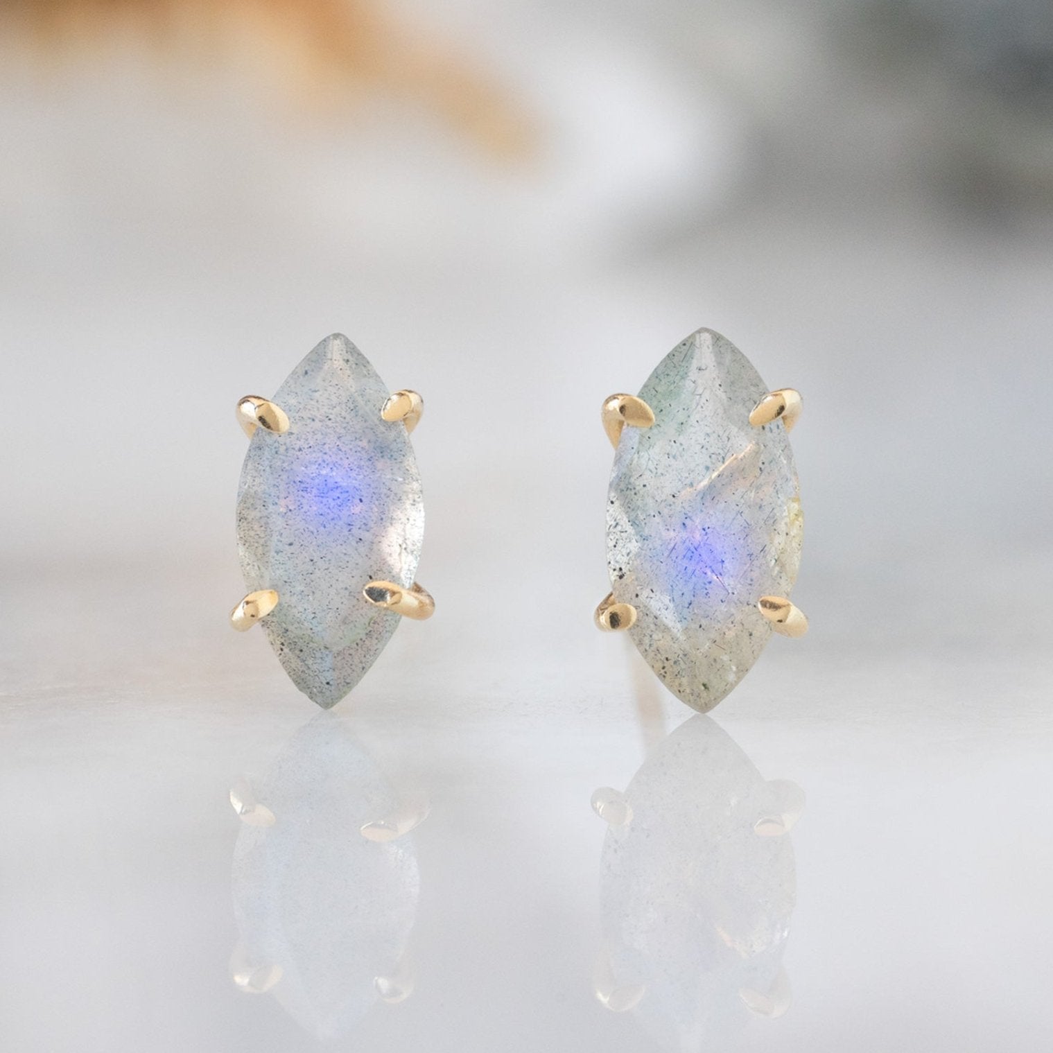 Alexis Russell Earrings The Labradorite Marquise Stud Earrings | Yellow, Rose, White or Sterling Silver