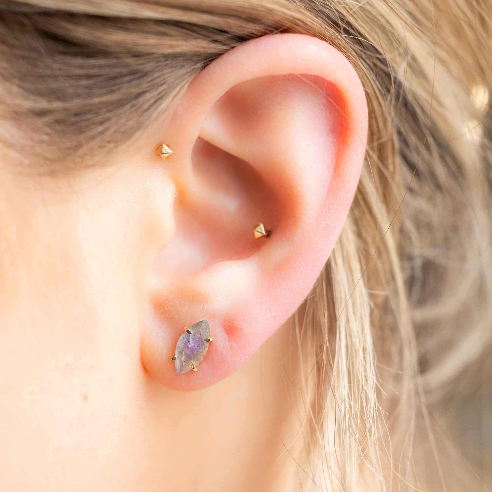 Alexis Russell Earrings The Labradorite Marquise Stud Earrings | Yellow, Rose, White or Sterling Silver