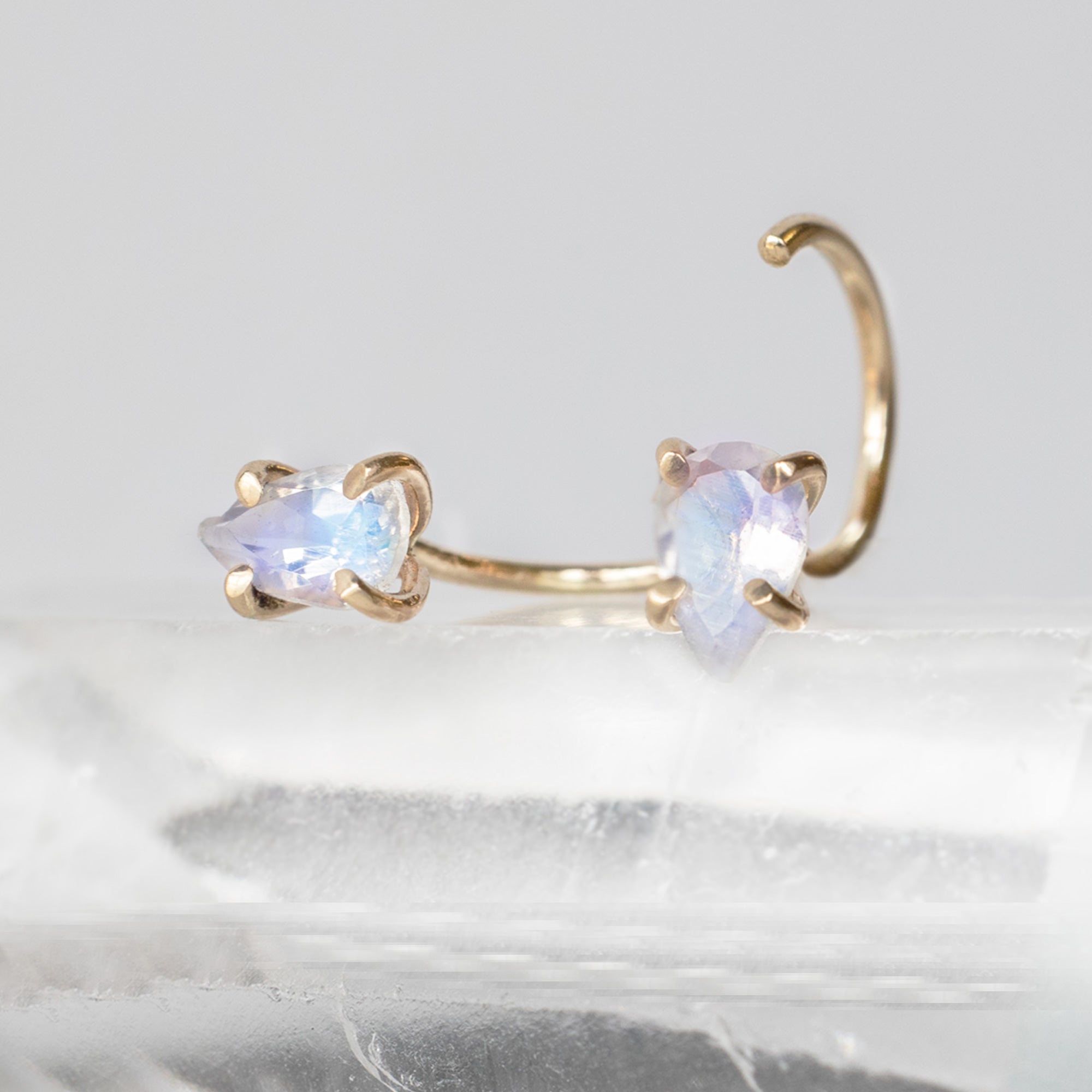 Alexis Russell Earrings The Rainbow Moonstone Huggie Stud Earrings | Yellow Gold