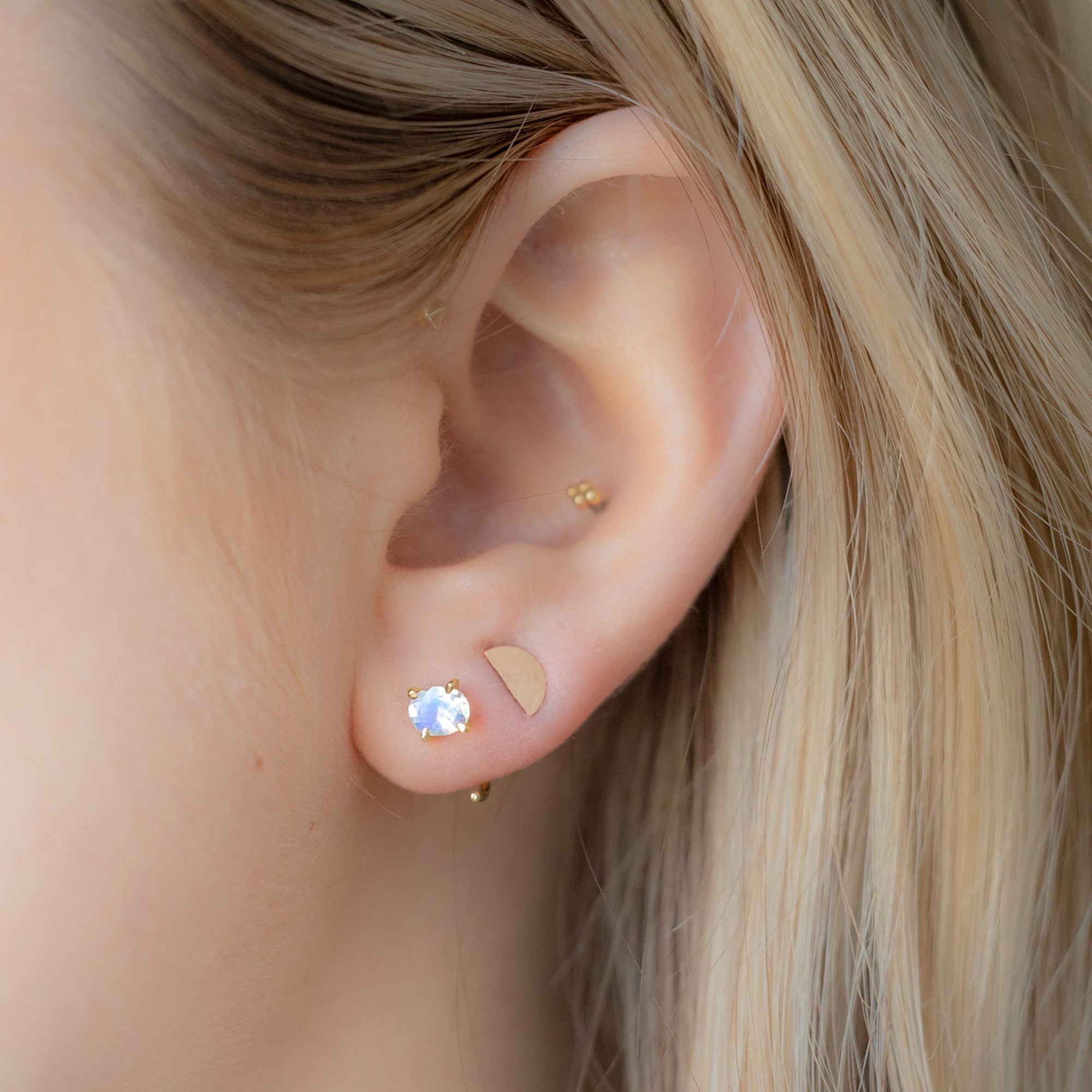 Alexis Russell Earrings The Rainbow Moonstone Huggie Stud Earrings | Yellow Gold