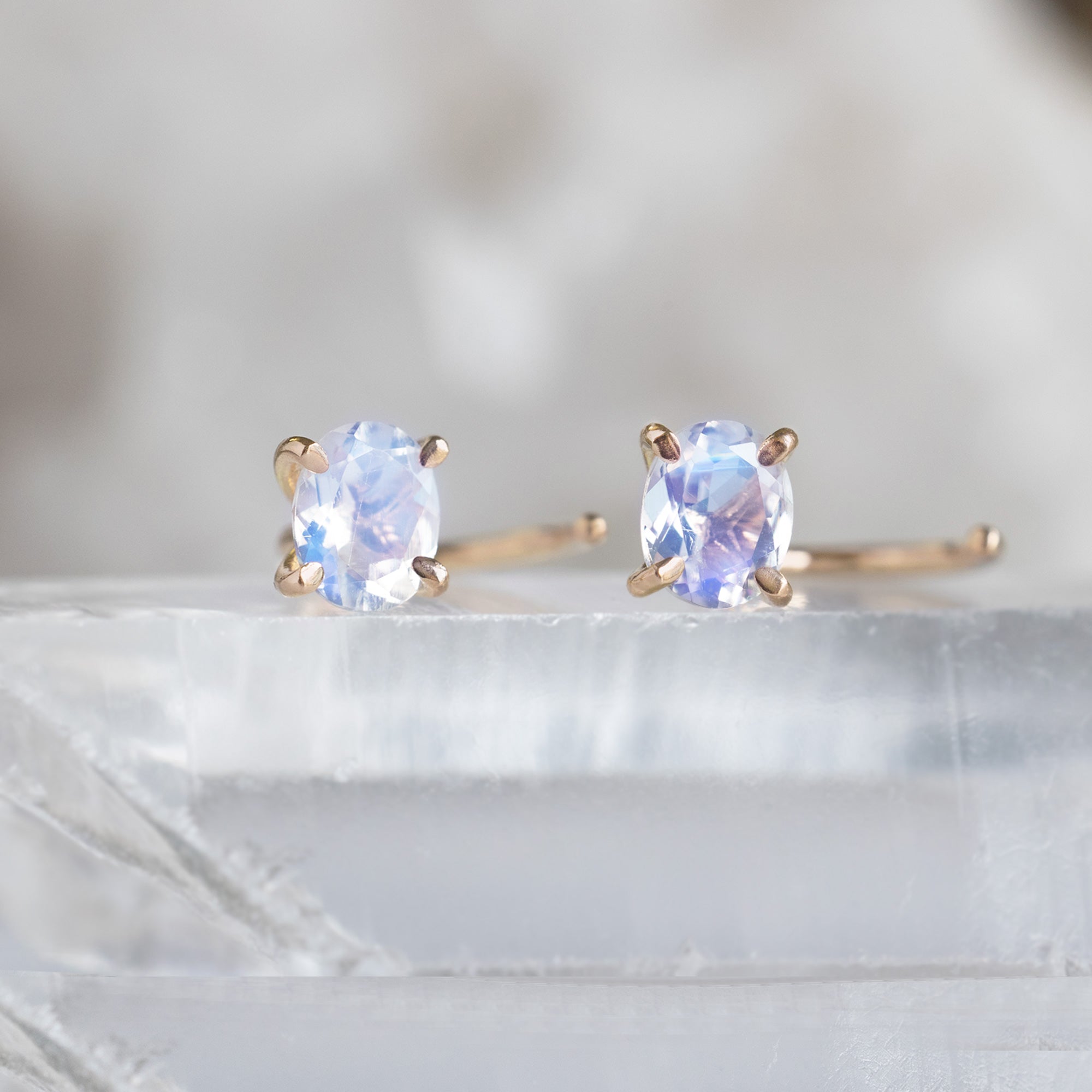 Alexis Russell Earrings The Rainbow Moonstone Huggie Stud Earrings | Yellow Gold