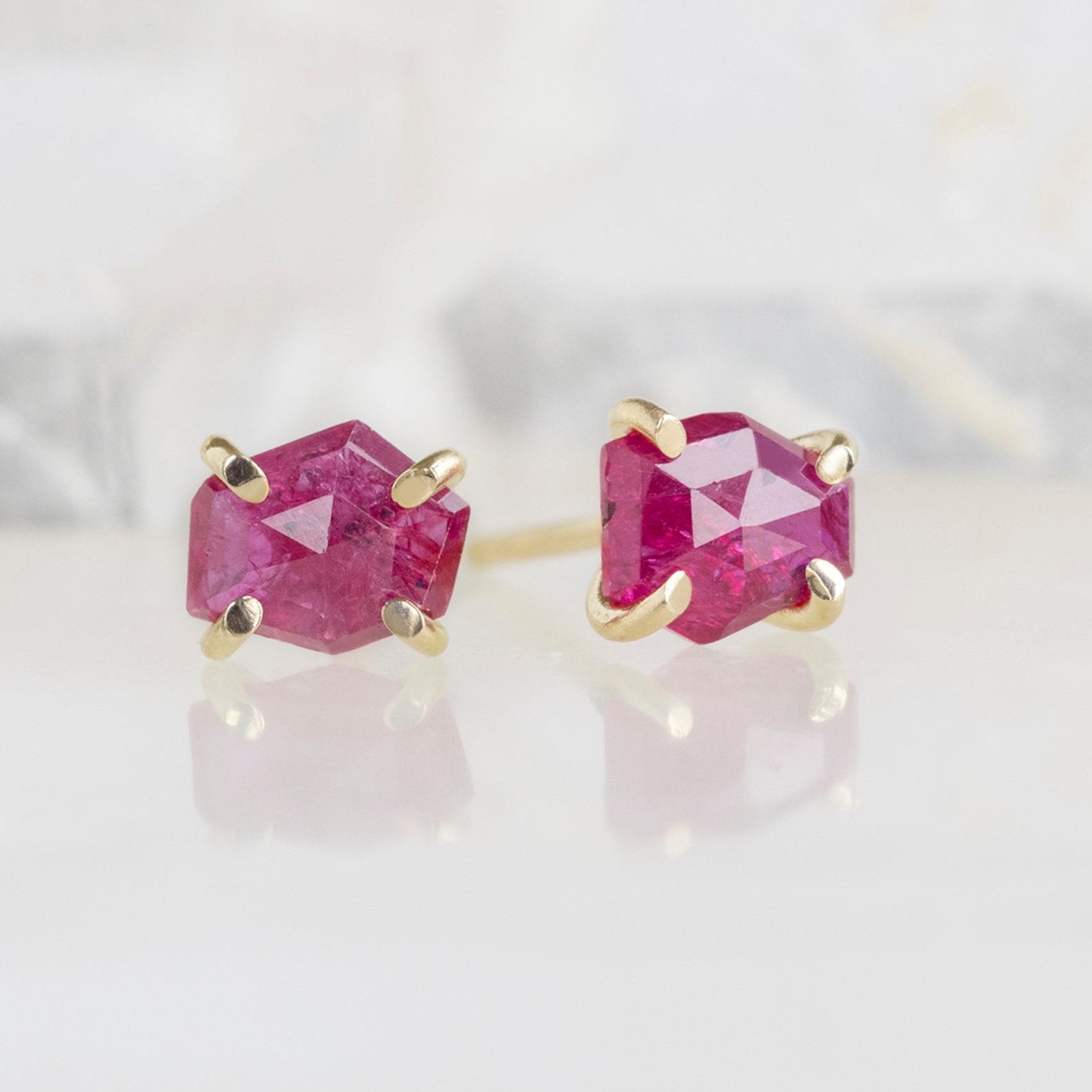Alexis Russell Earrings The Hexagon Ruby Stud Earrings | Yellow Gold