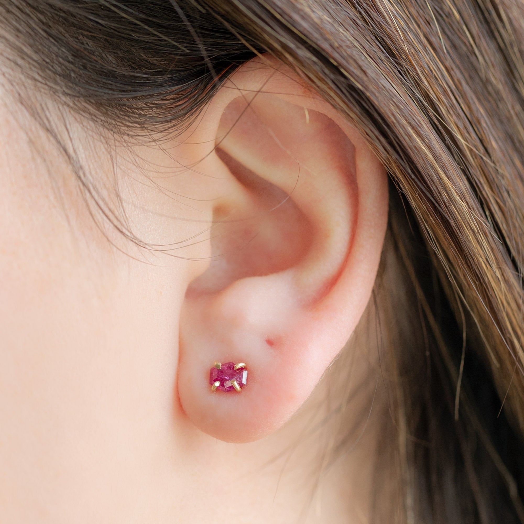 Alexis Russell Earrings The Hexagon Ruby Stud Earrings | Yellow Gold