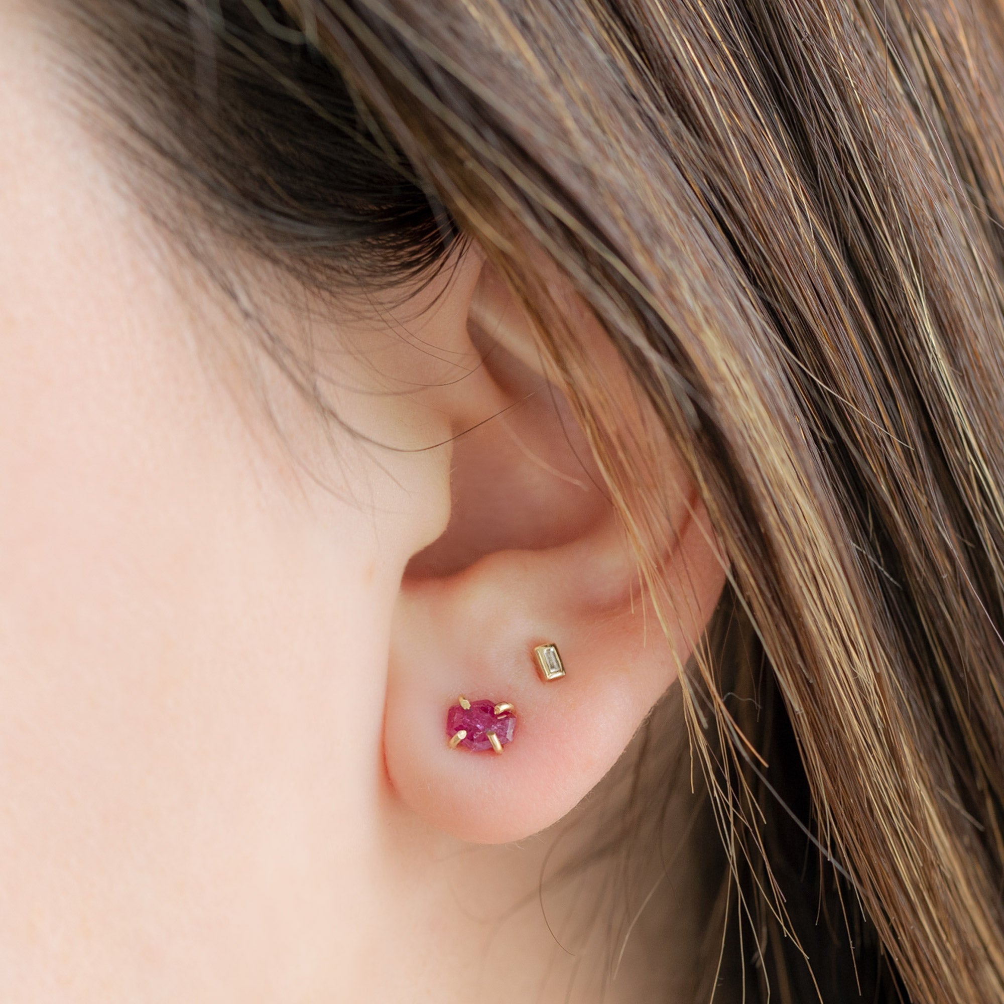 Alexis Russell Earrings The Hexagon Ruby Stud Earrings | Yellow Gold