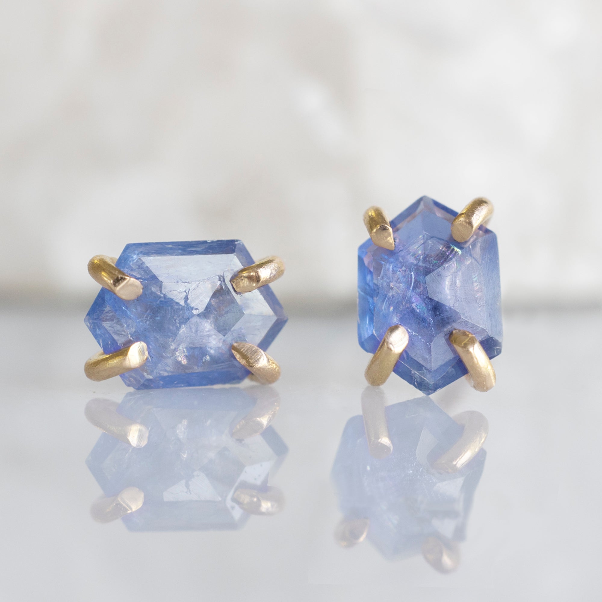 Alexis Russell Earrings The Hexagon Blue Sapphire Stud Earrings | Yellow, Rose or White Gold