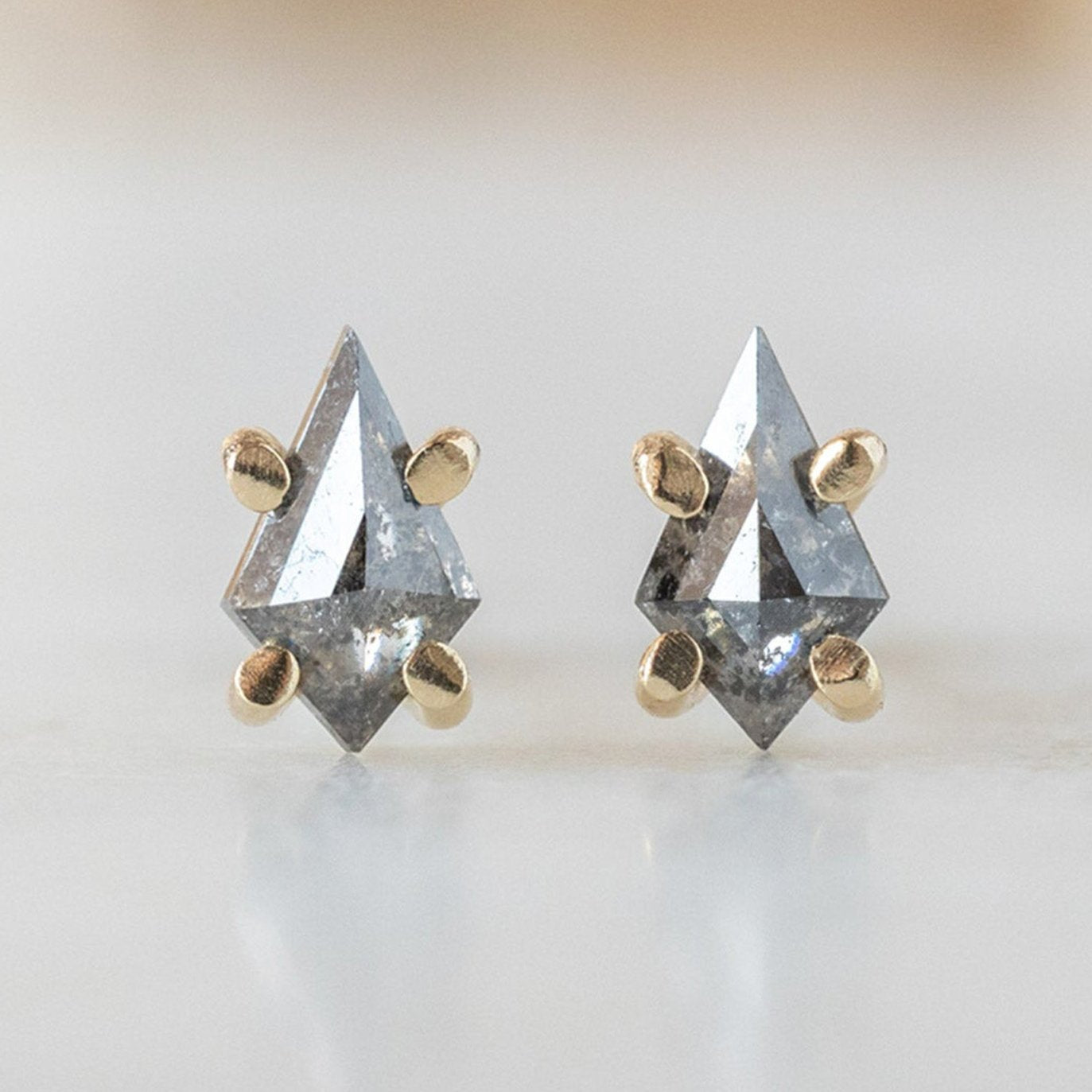 Alexis Russell Earrings The Geometric Salt and Pepper Diamond Kite Stud Earrings | Yellow, Rose or White Gold