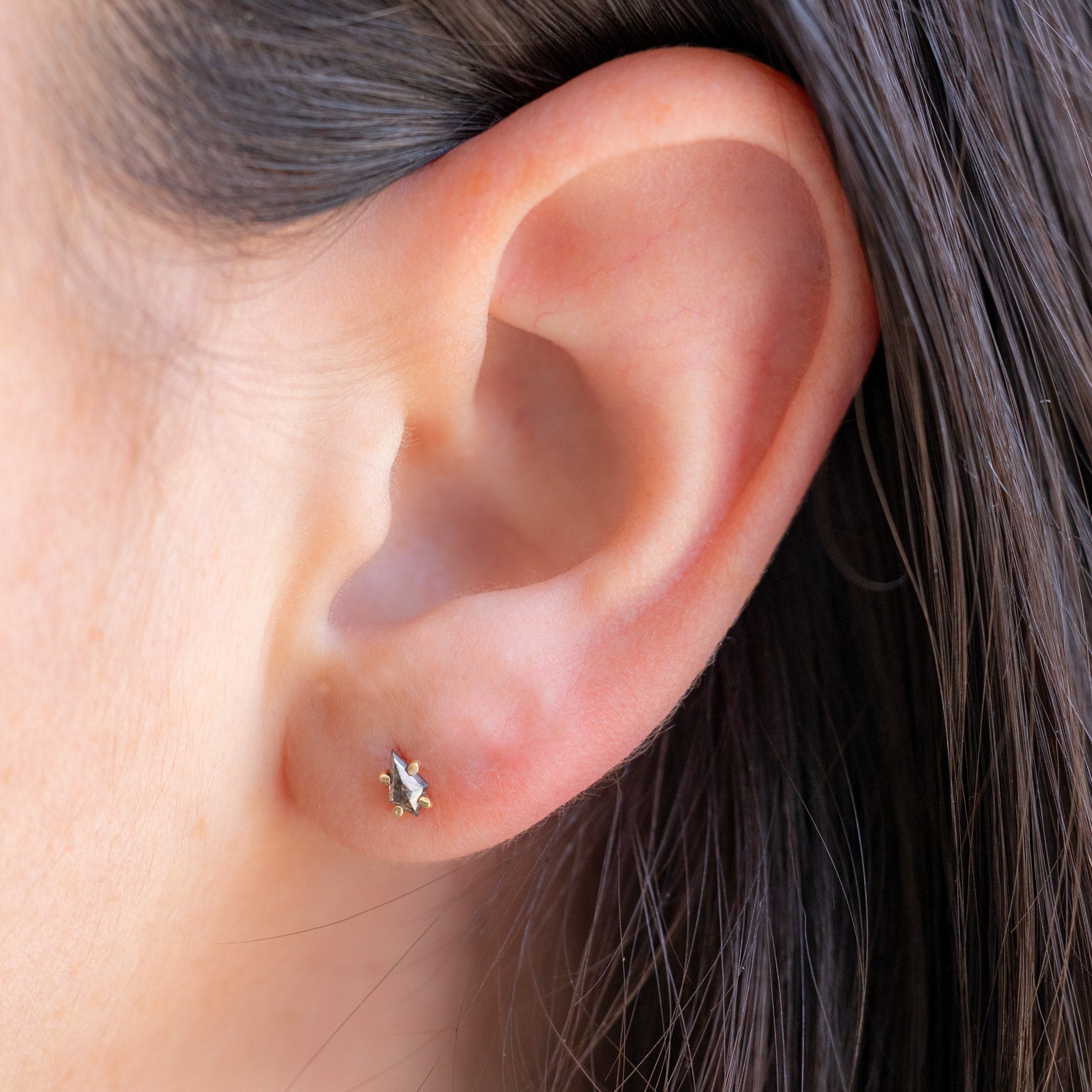 Alexis Russell Earrings The Geometric Salt and Pepper Diamond Kite Stud Earrings | Yellow, Rose or White Gold