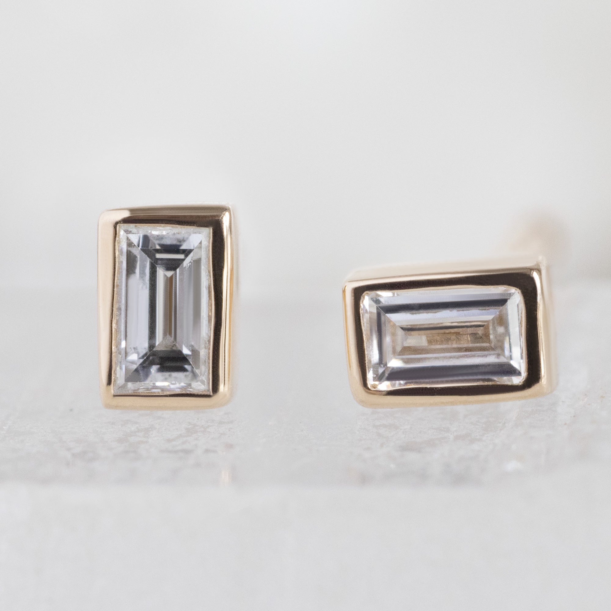 Alexis Russell Earrings The White Diamond Baguette Stud Earrings | Yellow, Rose or White Gold