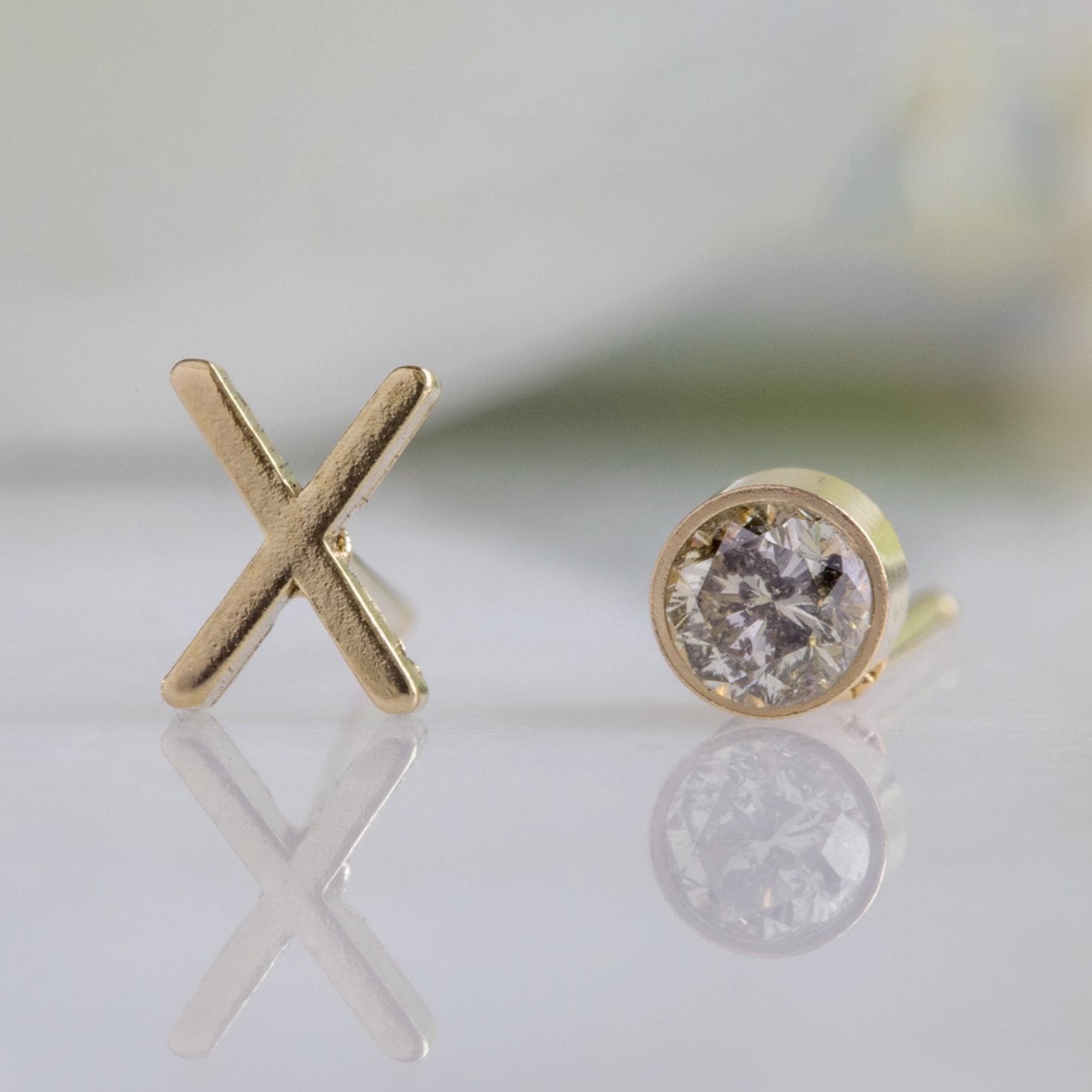Alexis Russell Earrings The XO' Salt and Pepper Diamond Stud Earrings | Yellow, Rose, White or Sterling Silver