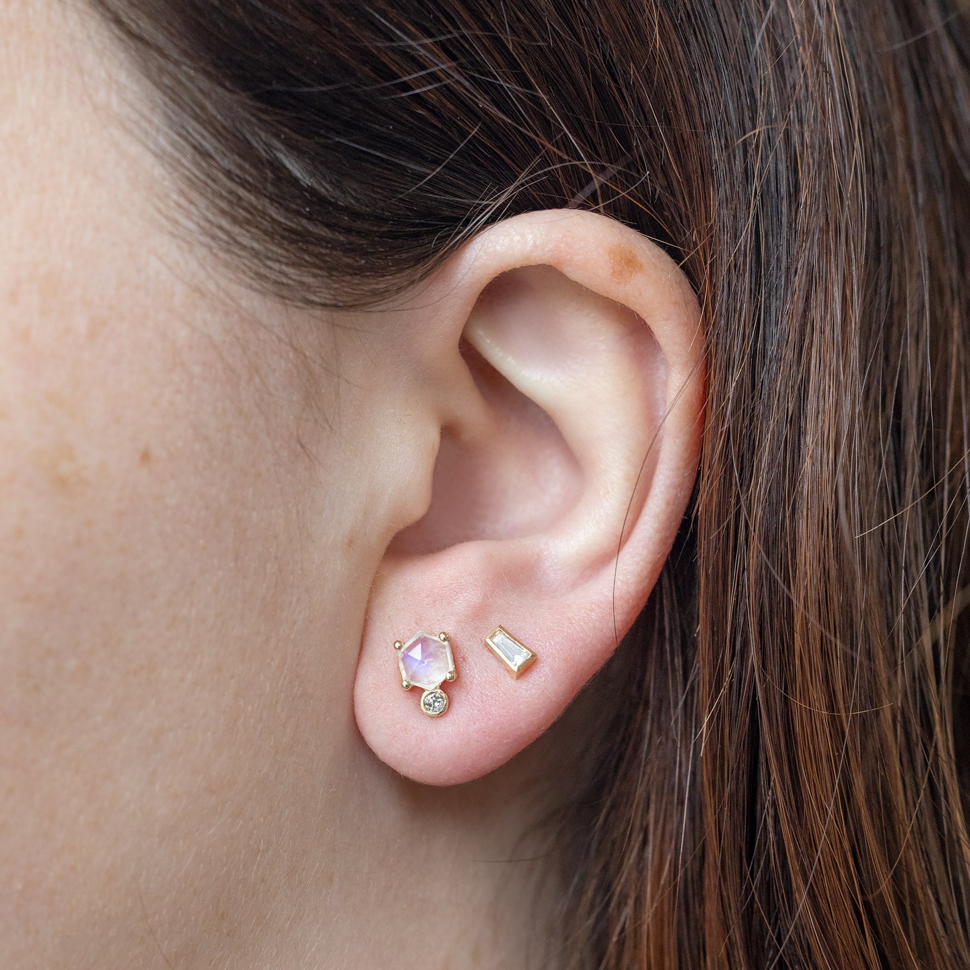 Alexis Russell Earrings The Hexagon Moonstone + Diamond Stud Earrings | Yellow, Rose or White Gold