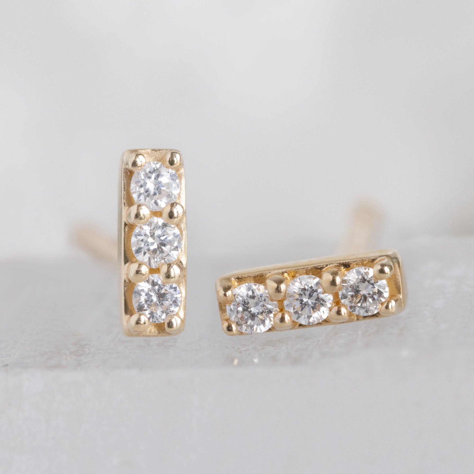 Alexis Russell Earrings The Teensy White Diamond Bar Studs | Yellow, Rose or White Gold