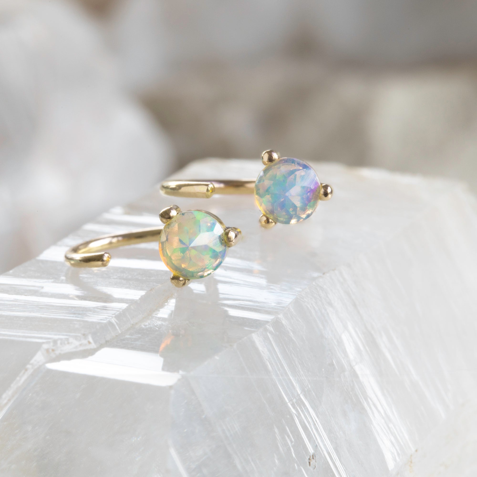 Alexis Russell Earrings The Opal Huggie Stud Earrings | Yellow, Rose or White Gold