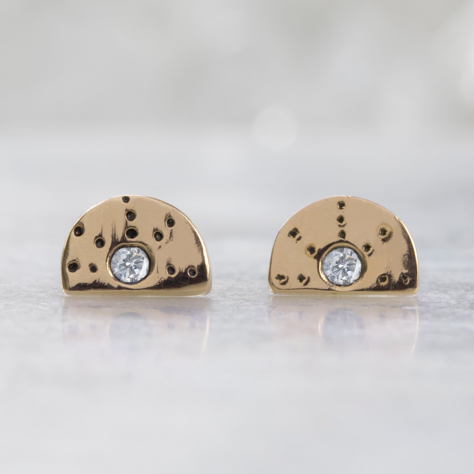 Alexis Russell Earrings The Half Moon White Diamond Stardust Stud Earrings | Yellow Gold