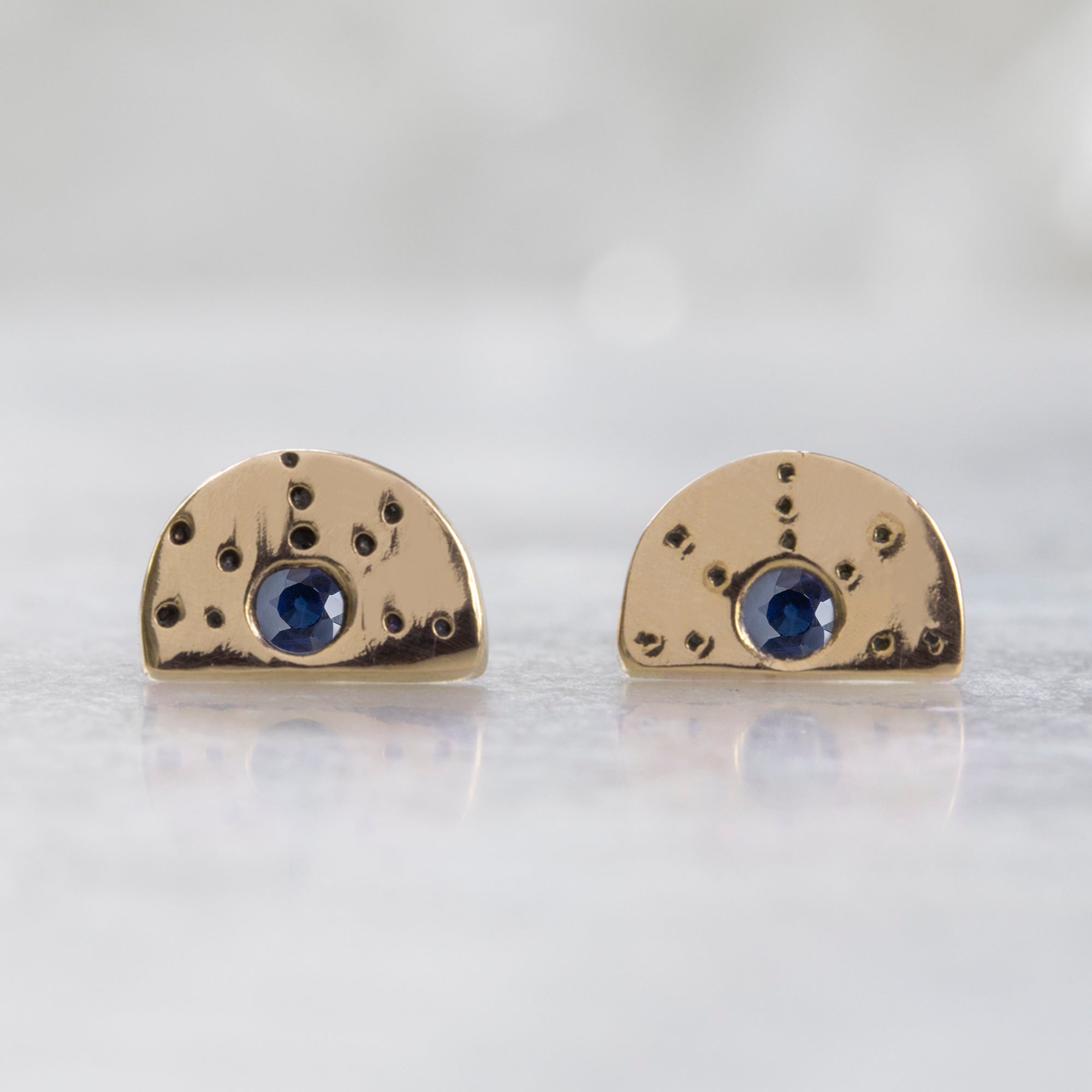 Alexis Russell Earrings The Half Moon Blue Sapphire Stardust Stud Earrings | Yellow Gold