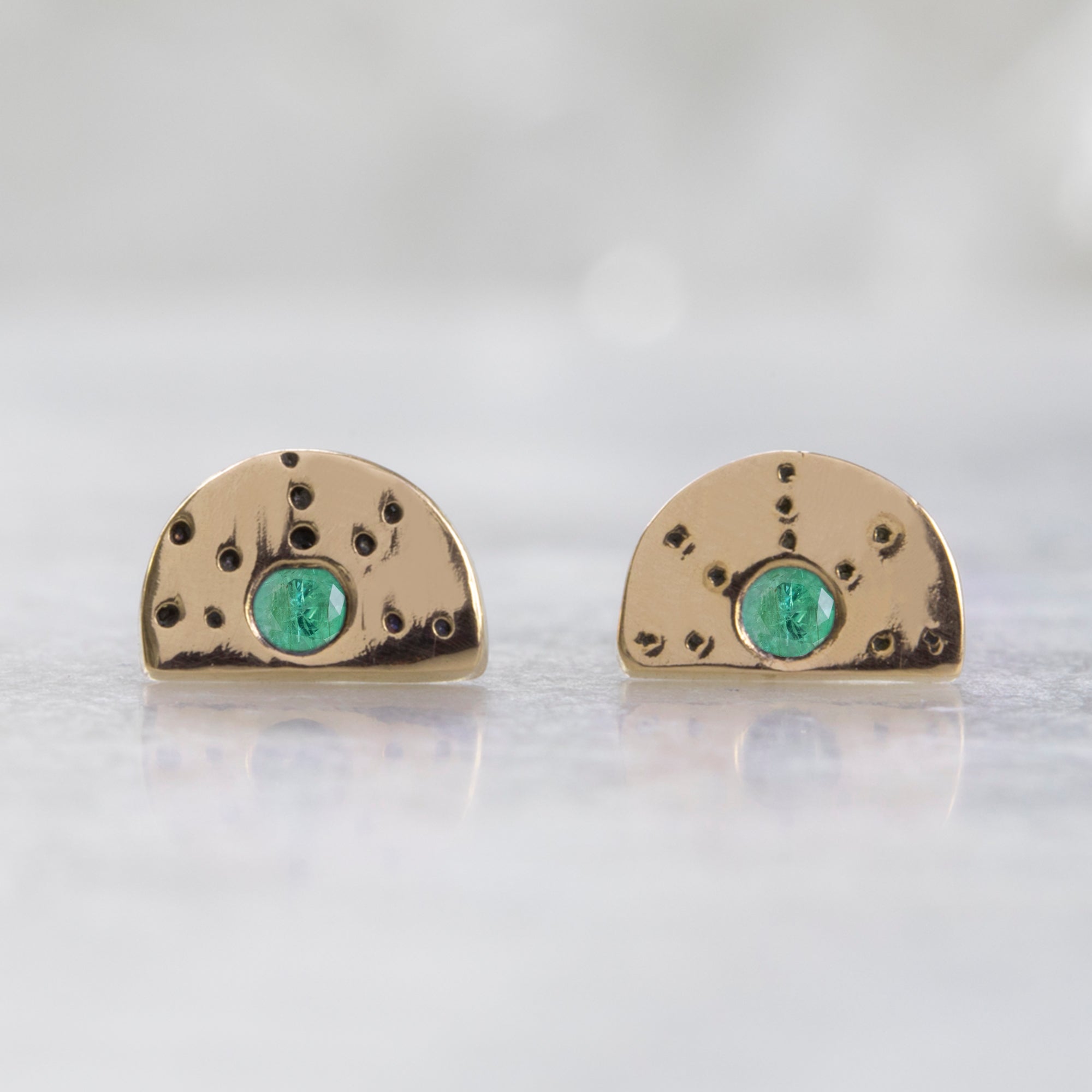 Alexis Russell Earrings The Half Moon Emerald Stardust Stud Earrings | Yellow Gold