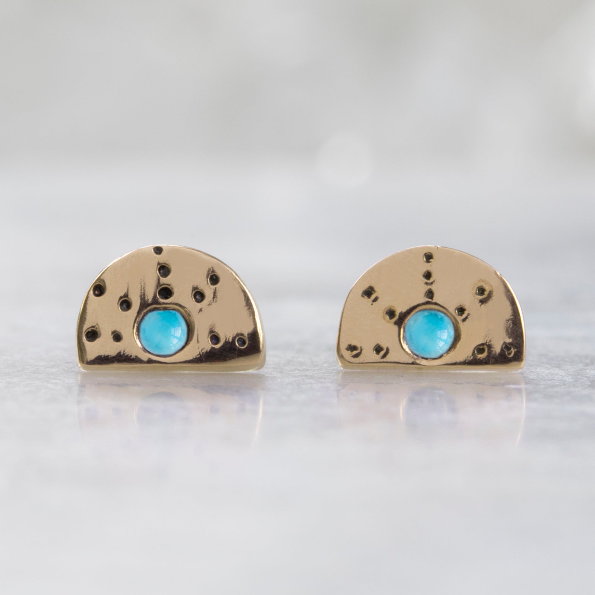 Alexis Russell Earrings The Half Moon Turquoise Stardust Stud Earrings | Yellow, Rose or Sterling Silver