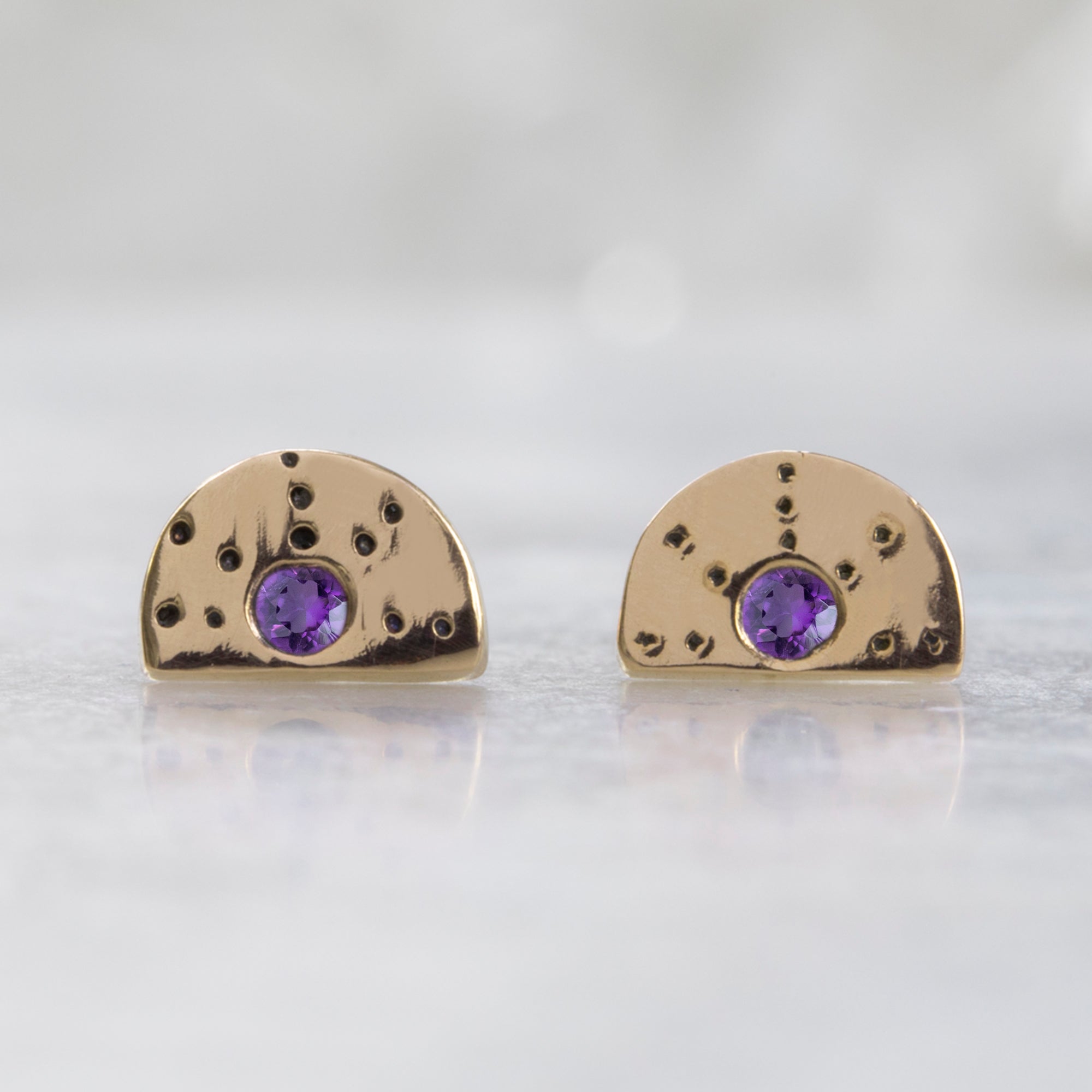 Alexis Russell Earrings The Half Moon Amethyst Stardust Stud Earrings | Yellow Gold