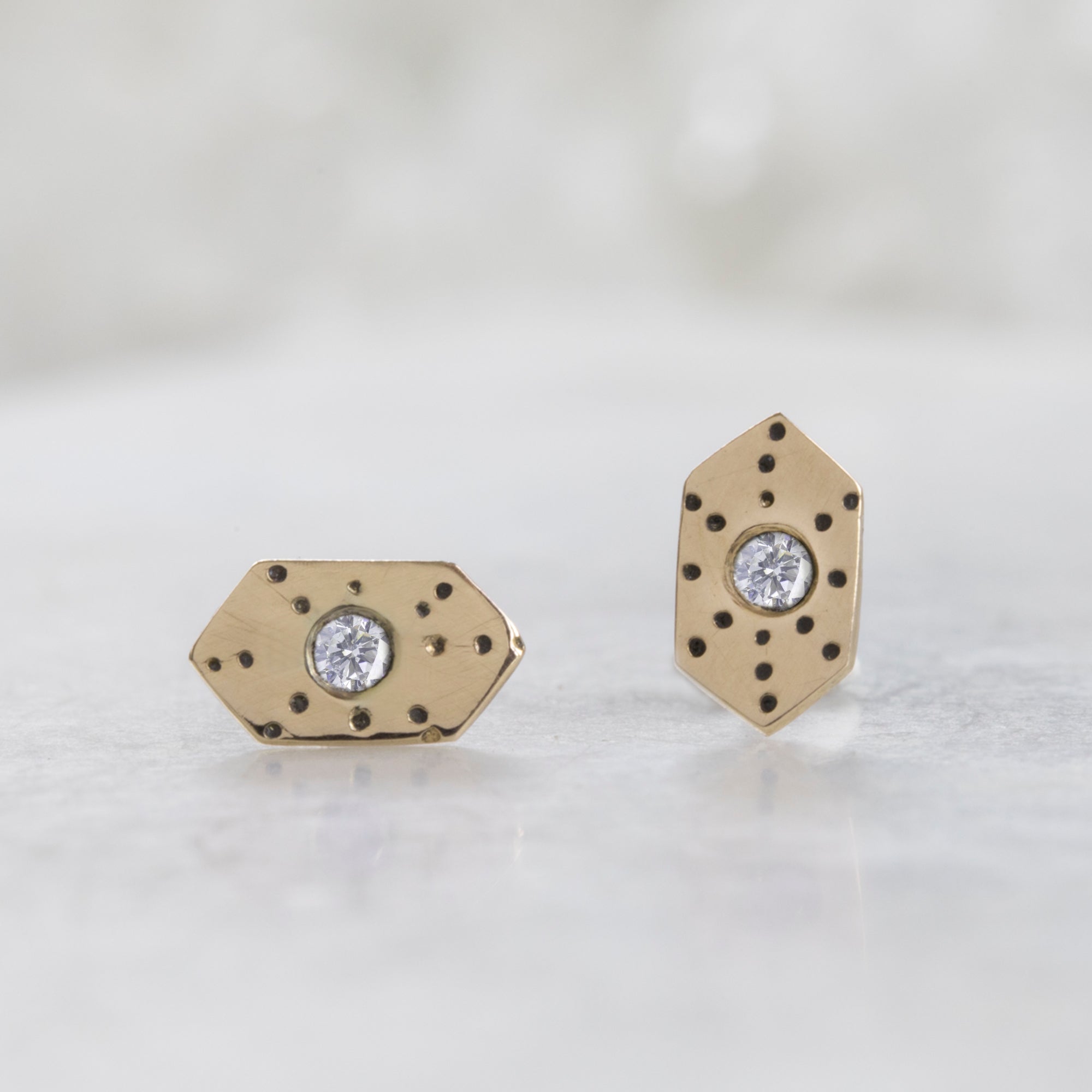 Alexis Russell Earrings The Hexagon White Diamond Stardust Stud Earrings | Yellow Gold
