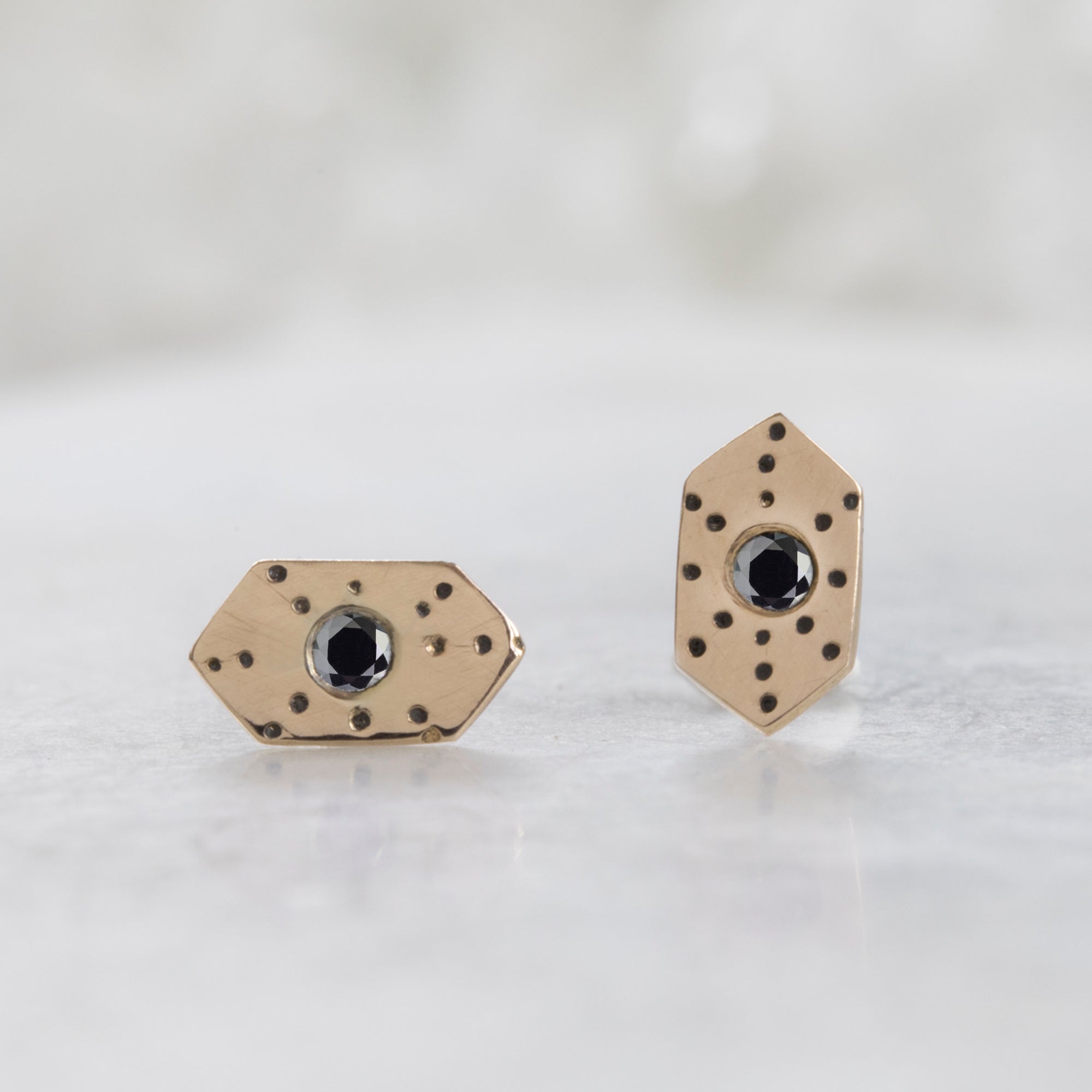 Alexis Russell Earrings The Hexagon Black Diamond Stardust Stud Earrings | Yellow Gold