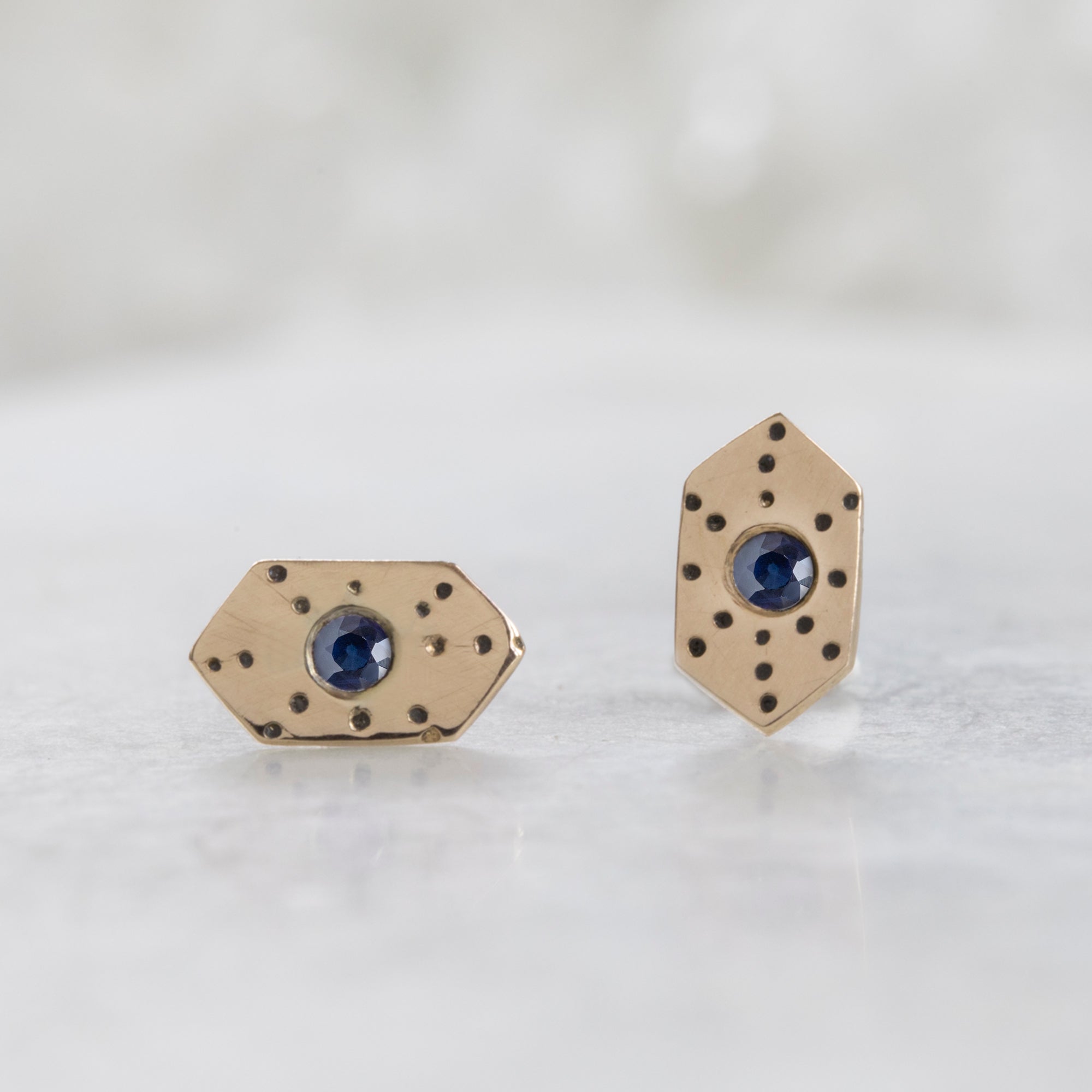 Alexis Russell Earrings The Hexagon Blue Sapphire Stardust Stud Earrings | Yellow Gold