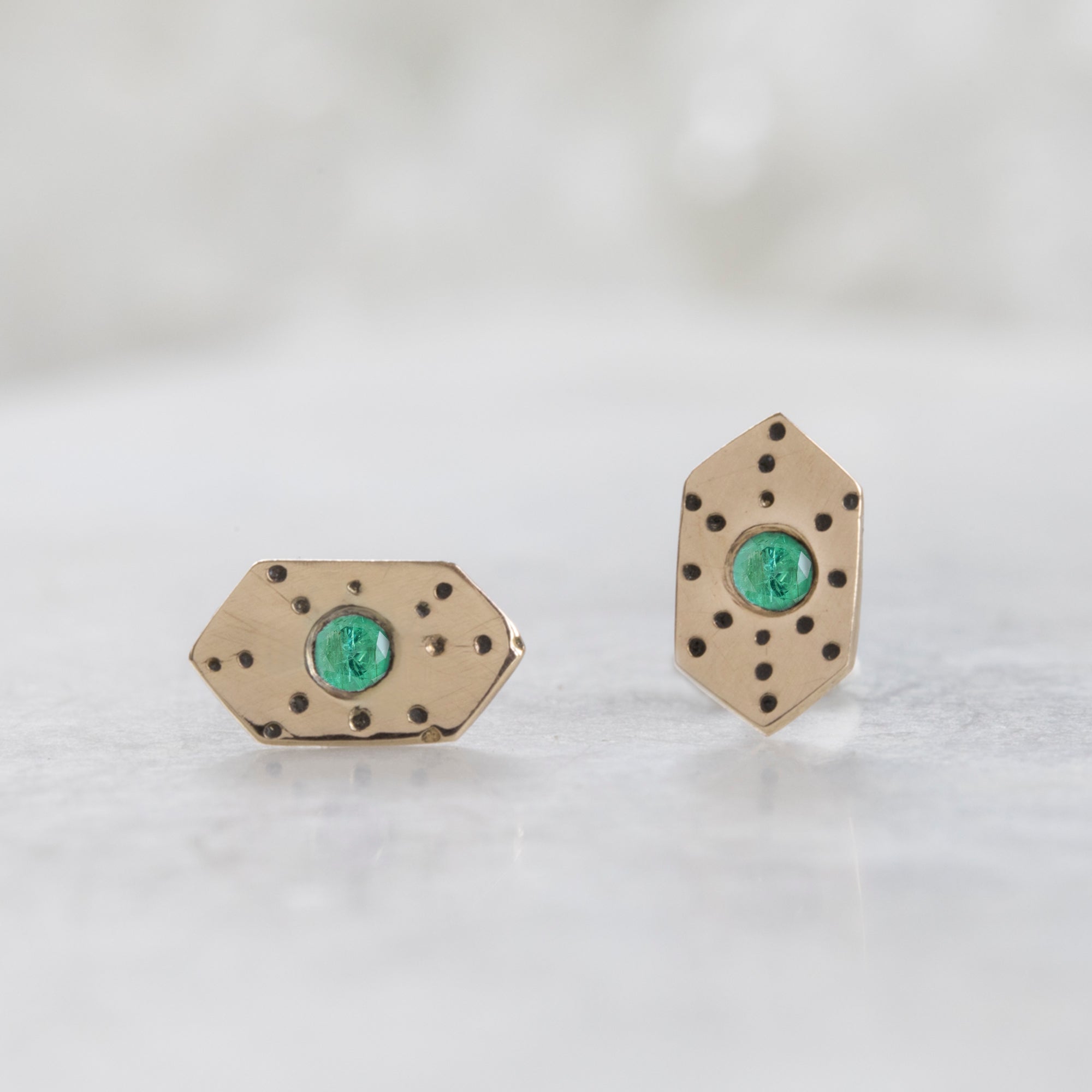 Alexis Russell Earrings The Hexagon Emerald Stardust Stud Earrings | Yellow Gold