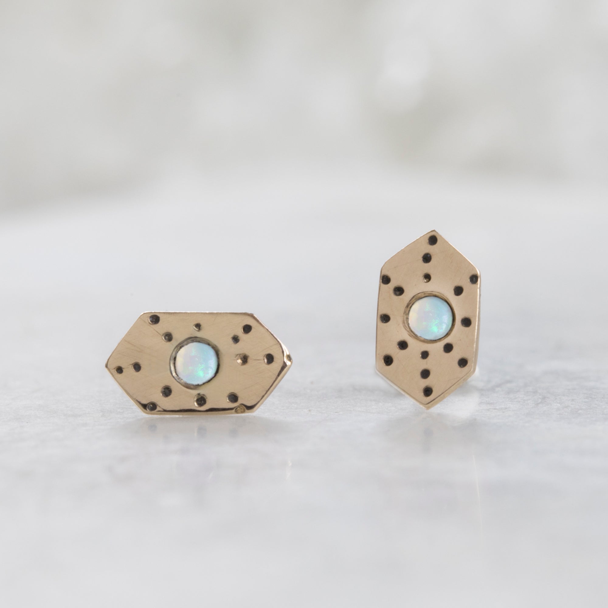 Alexis Russell Earrings The Hexagon Opal Stardust Stud Earrings | Yellow Gold