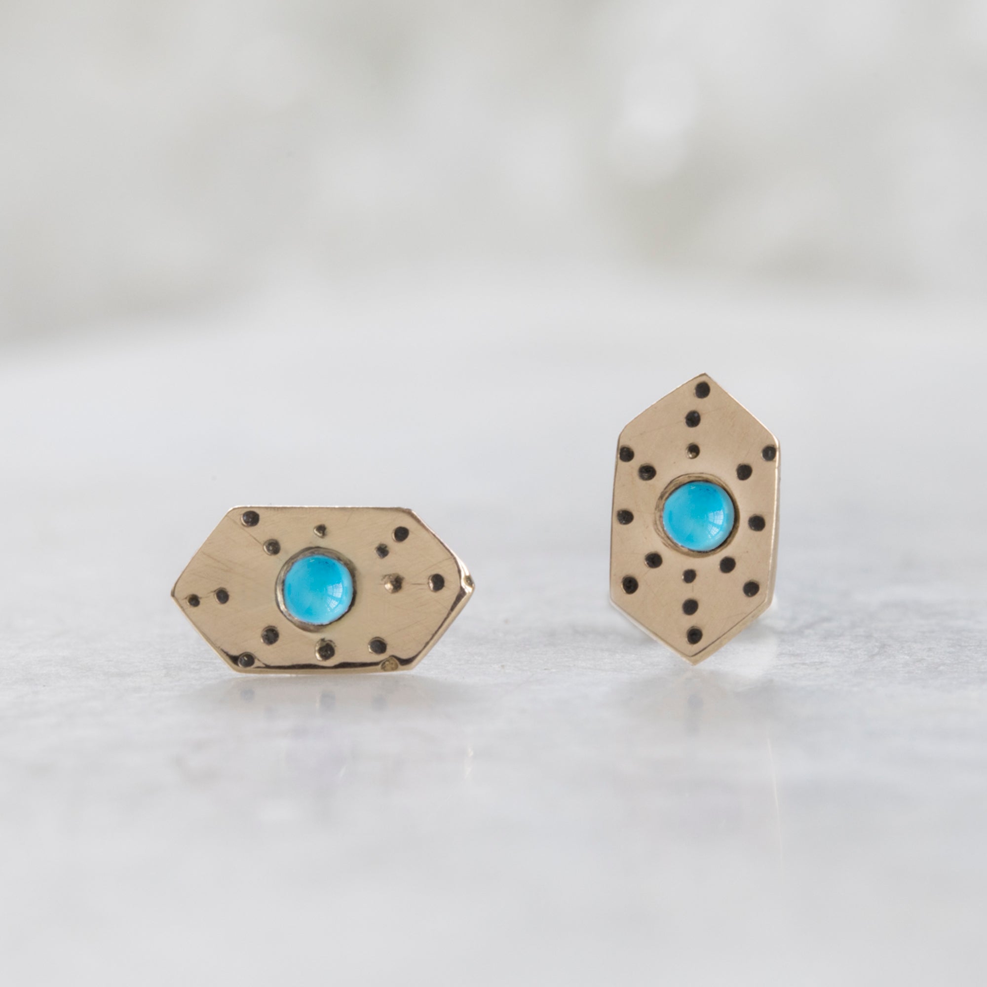 Alexis Russell Earrings The Hexagon Turquoise Stardust Stud Earrings | Yellow Gold