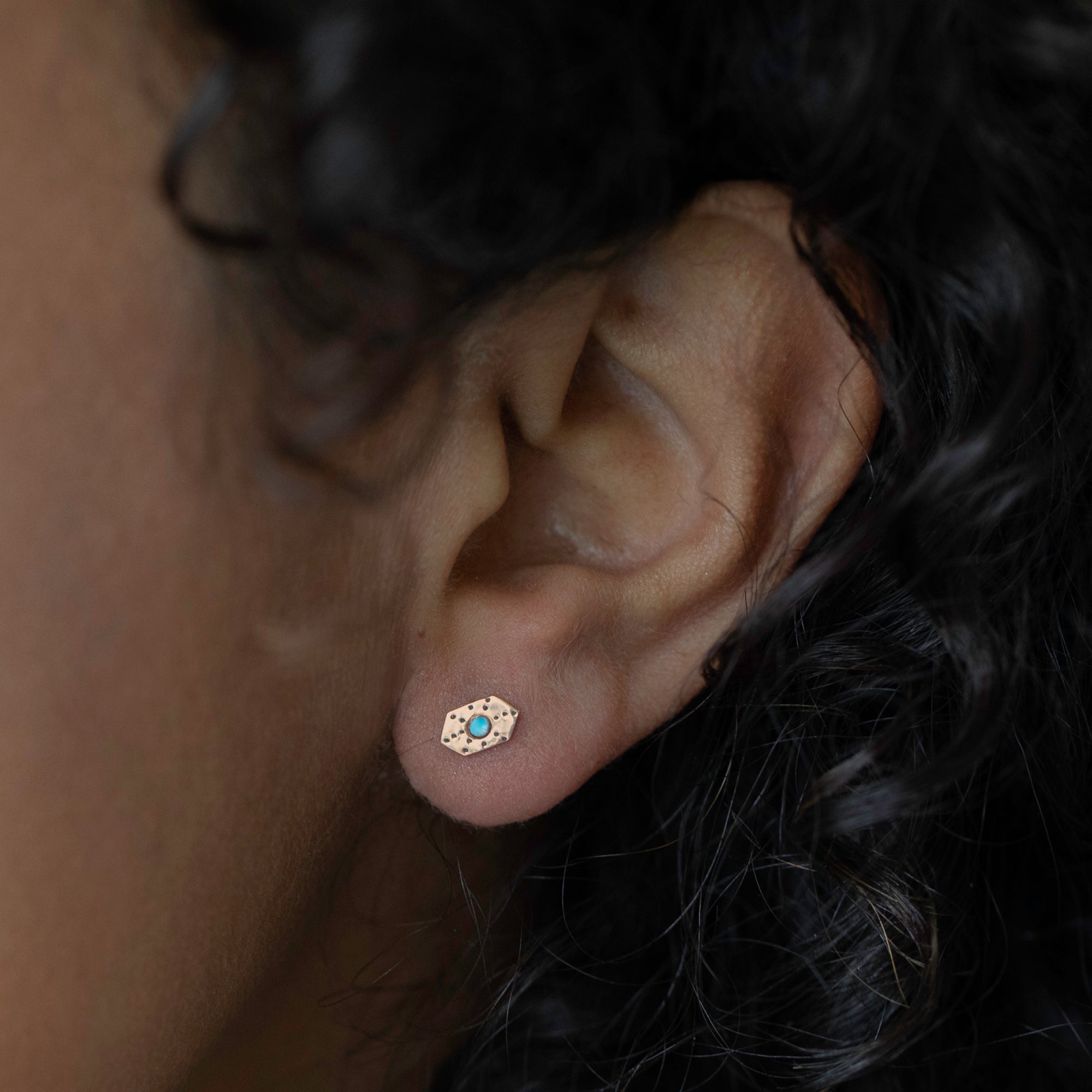 Alexis Russell Earrings The Hexagon Turquoise Stardust Stud Earrings | Yellow Gold