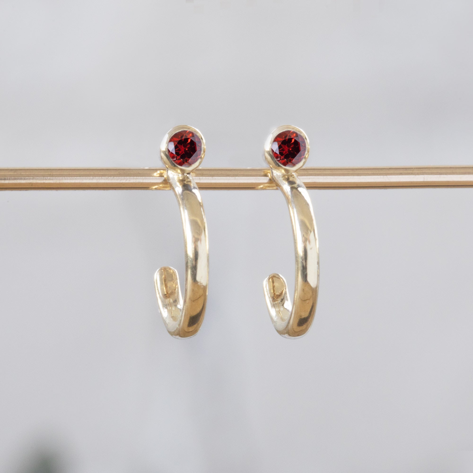 Alexis Russell Earrings Garnet Birthstone Hoop Earrings | Yellow, Rose or White Gold