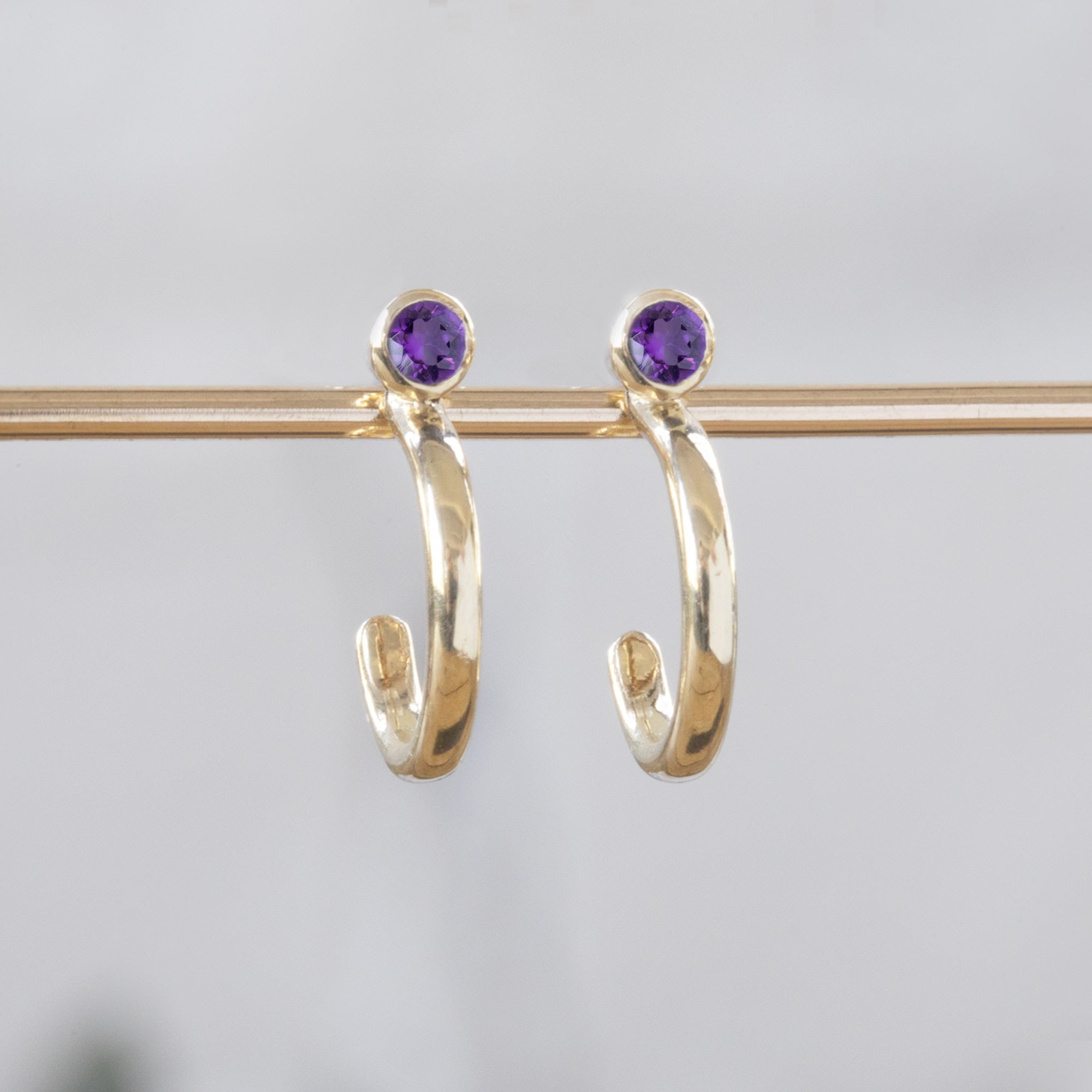 Alexis Russell Earrings Amethyst Birthstone Hoop Earrings | Yellow, Rose or White Gold