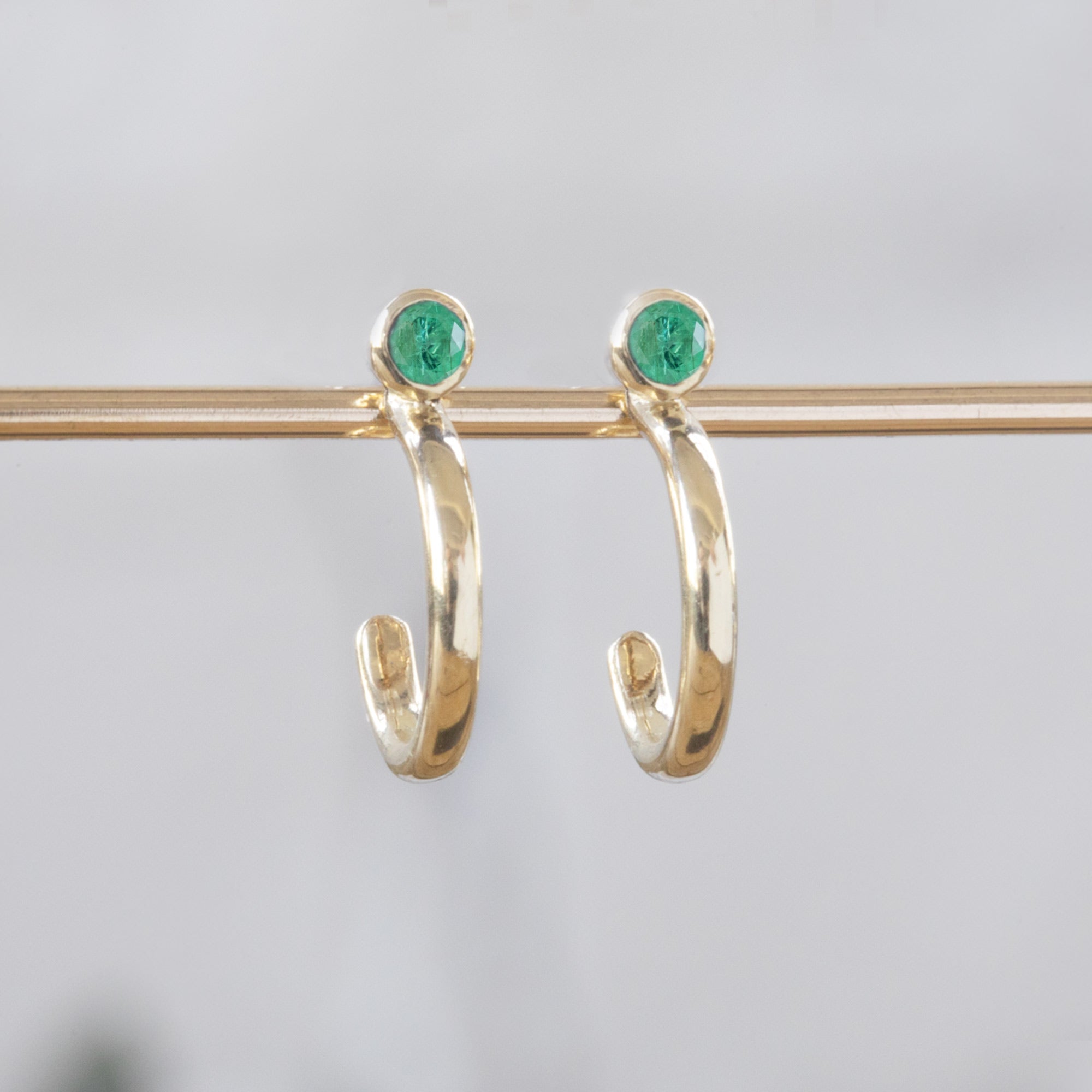 Alexis Russell Earrings Emerald Birthstone Hoop Earrings | Yellow, Rose or White Gold
