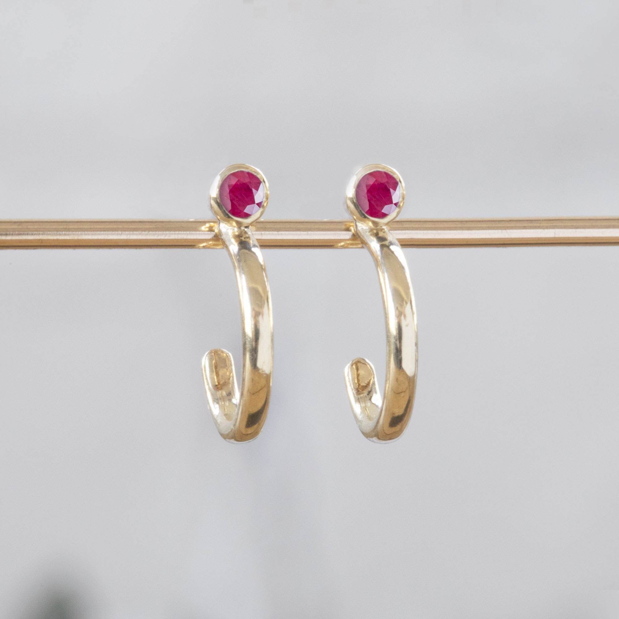 Alexis Russell Earrings Ruby Birthstone Hoop Earrings | Yellow, Rose or White Gold