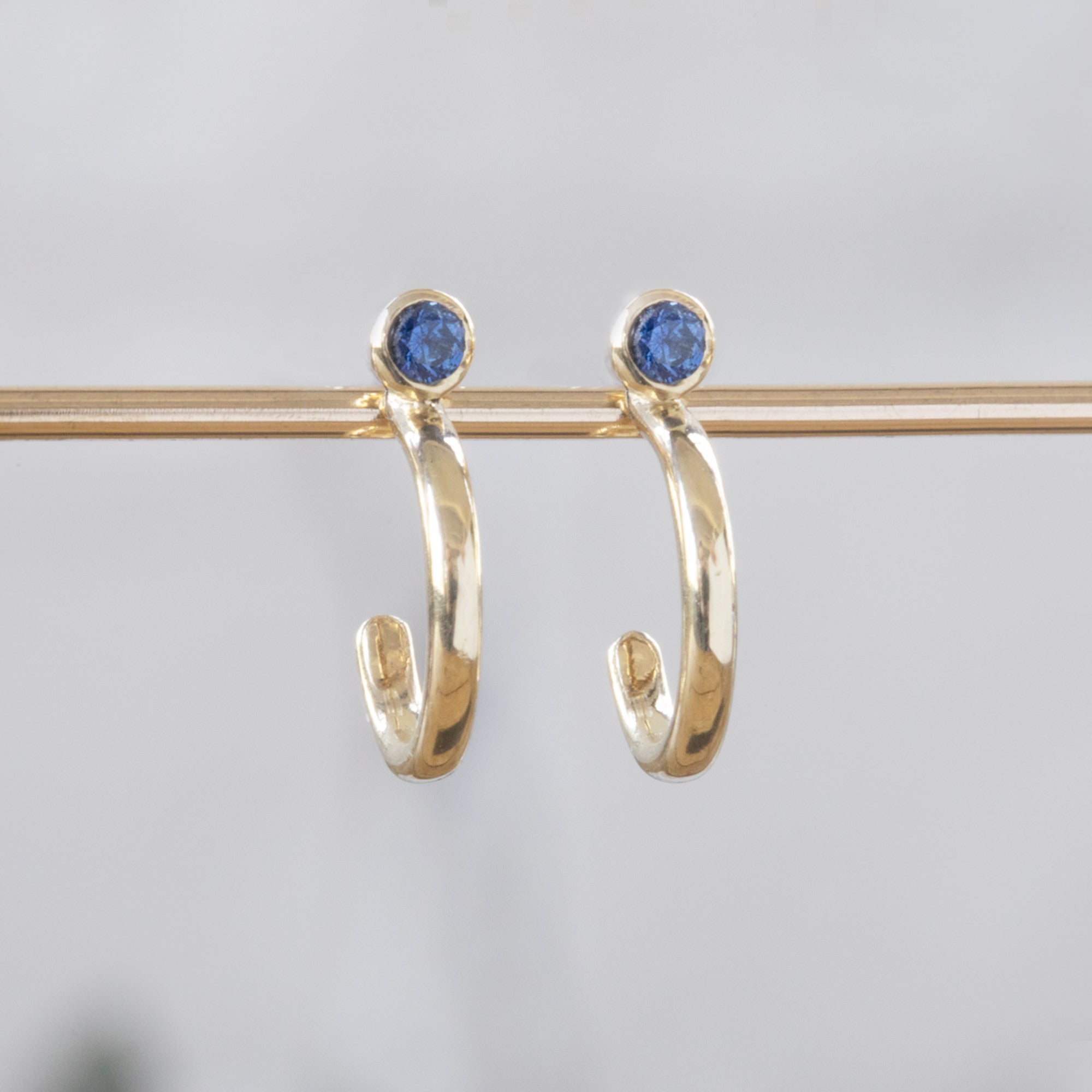 Alexis Russell Earrings Blue Sapphire Birthstone Hoop Earrings | Yellow, Rose or White Gold