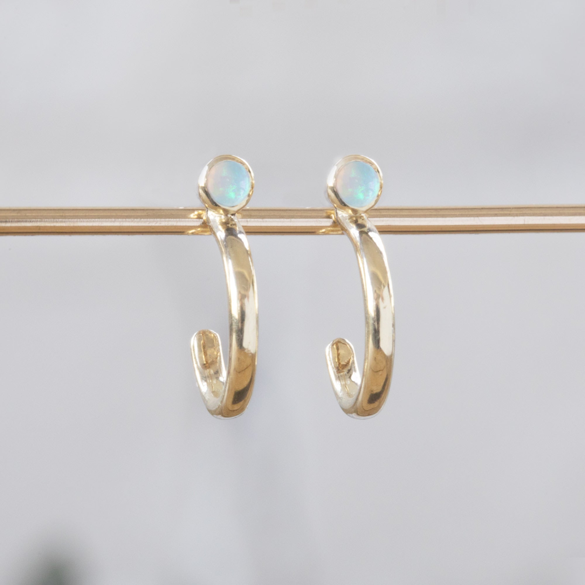Alexis Russell Earrings Opal Birthstone Hoop Earrings | Yellow, Rose or White Gold