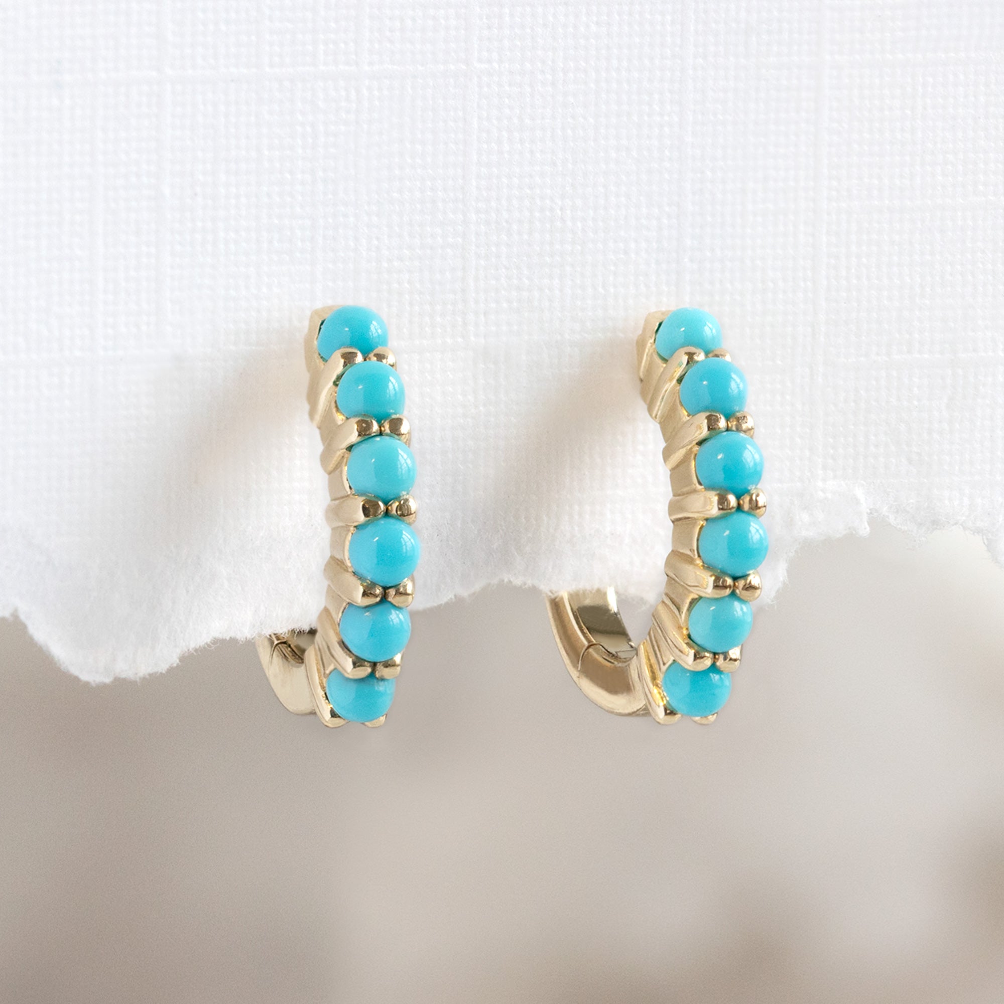 Alexis Russell Earrings The Turquoise Huggie Hoop Earrings | Yellow, Rose or White Gold
