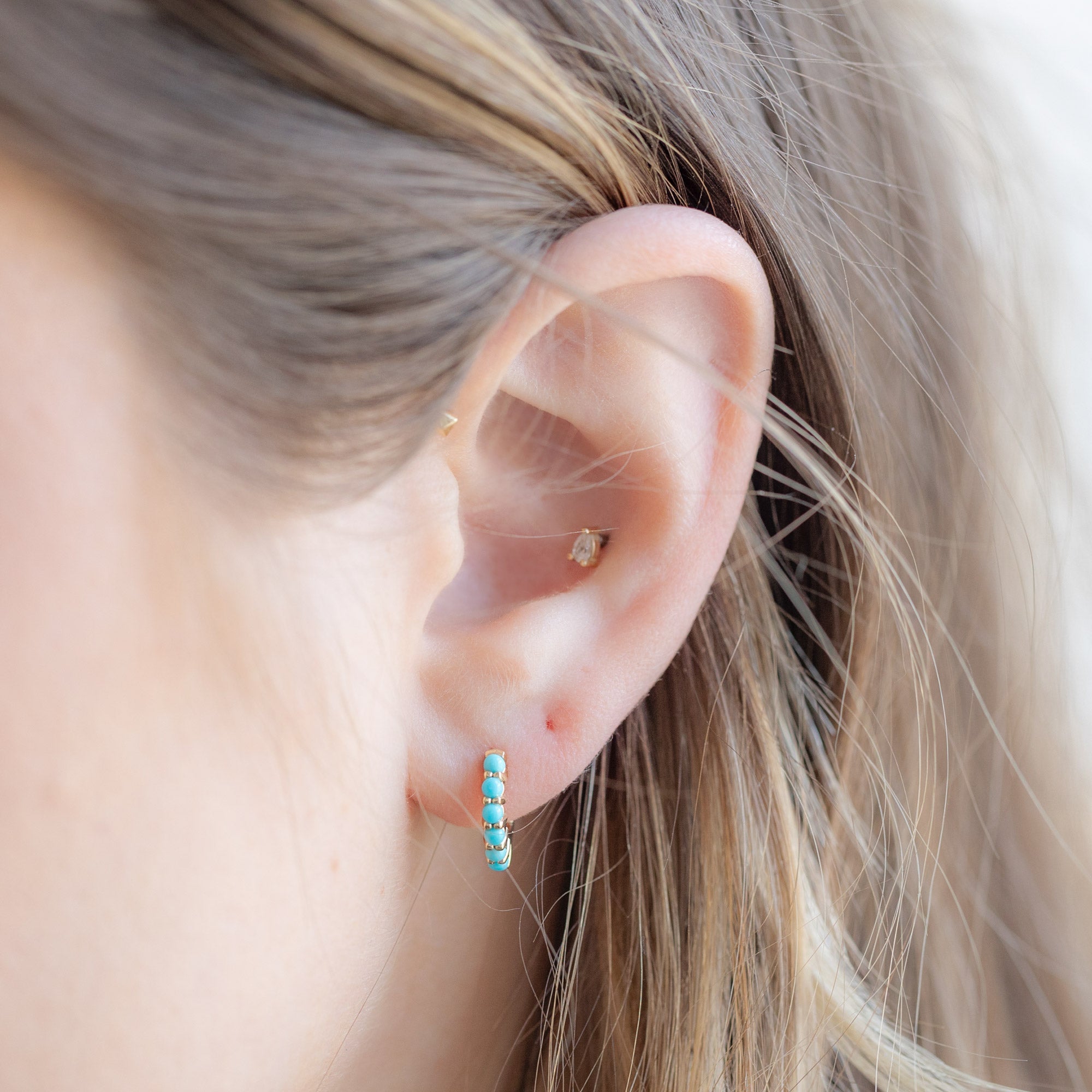 Alexis Russell Earrings The Turquoise Huggie Hoop Earrings | Yellow, Rose or White Gold