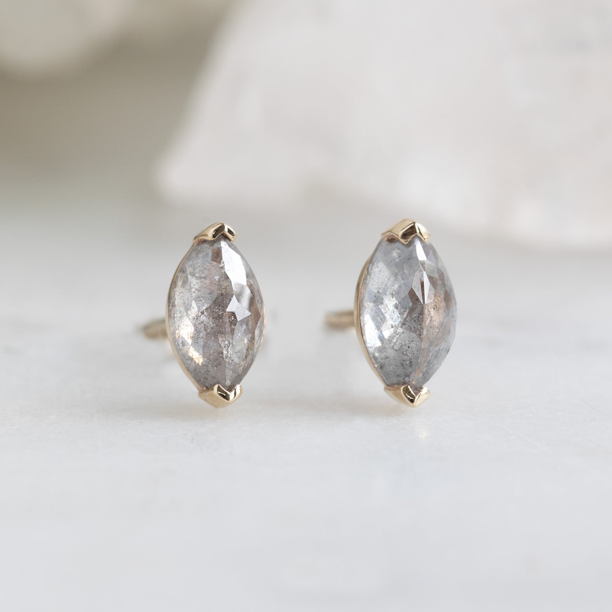 Alexis Russell Earrings The Salt and Pepper Diamond Eye Stud Earrings | Yellow, Rose or White Gold