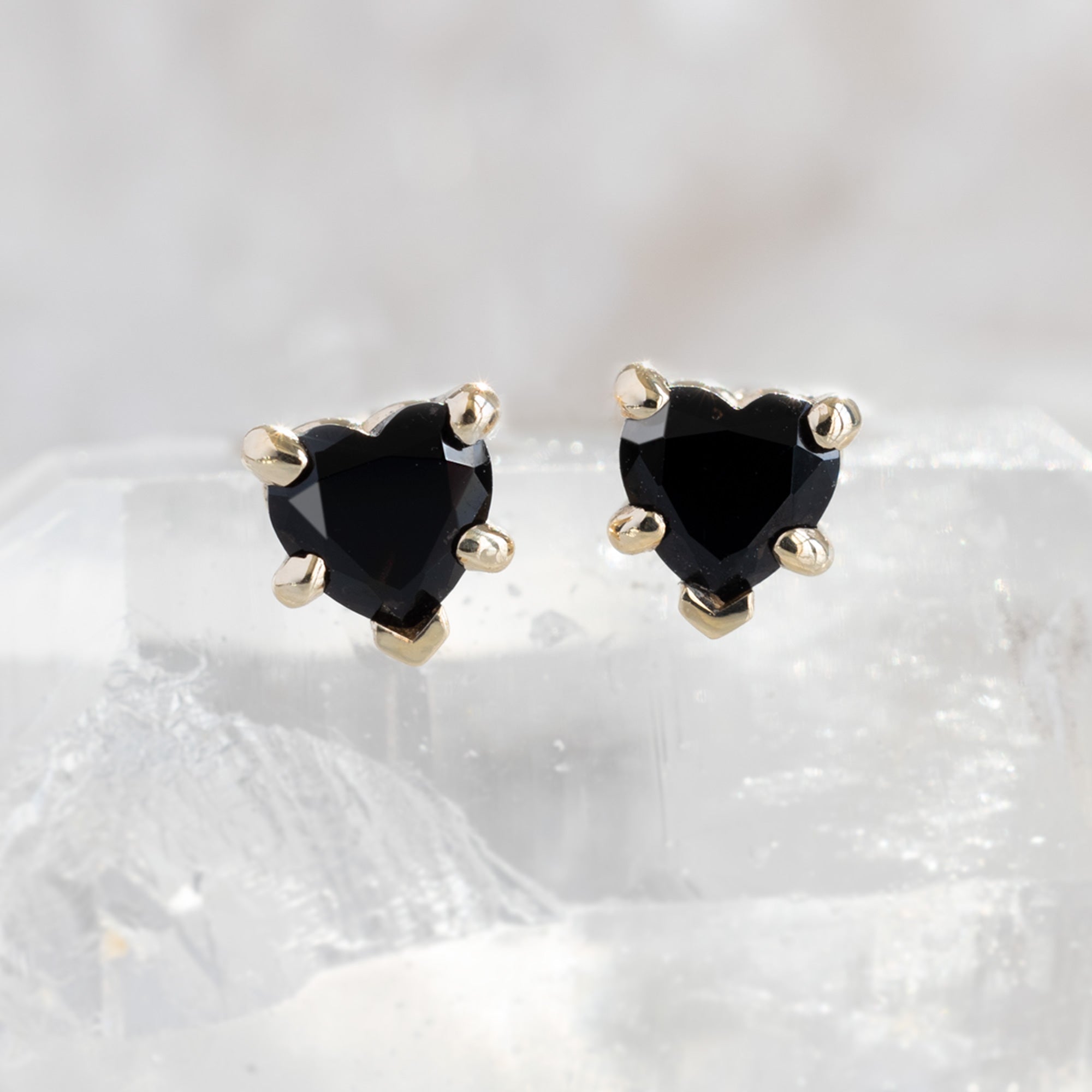 Alexis Russell Earrings The Black Onyx Gemstone Heart Stud Earrings | Yellow, Rose or White Gold