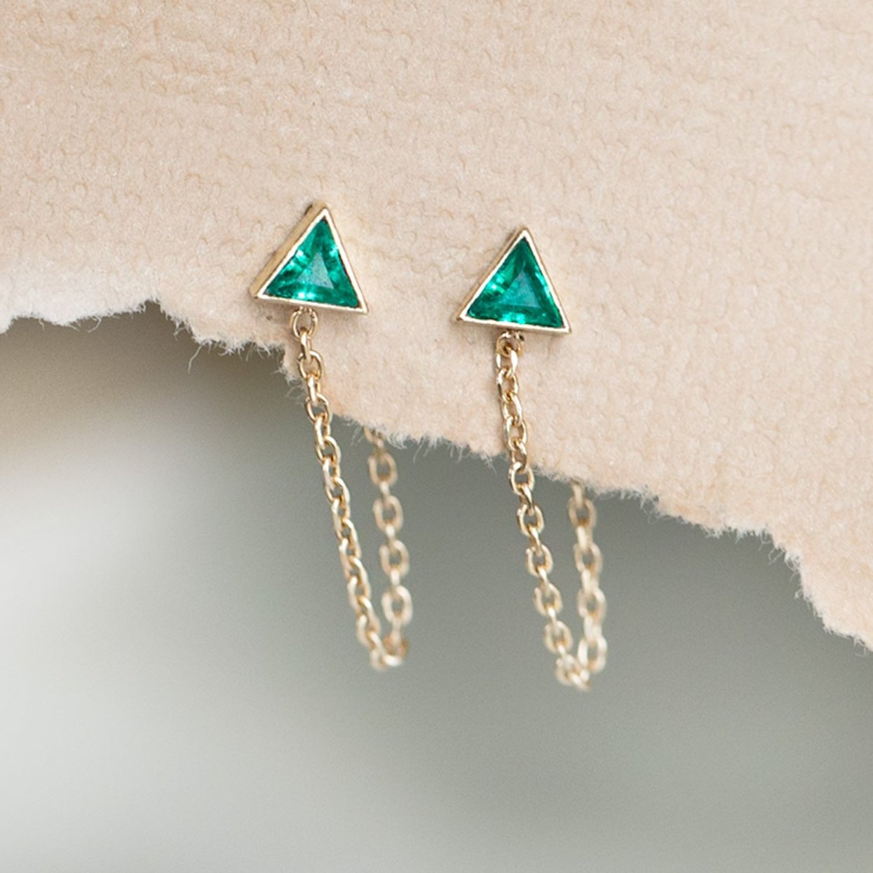 Alexis Russell Earrings The Emerald Trillion Chain Hoop Earrings | Yellow, Rose or White Gold