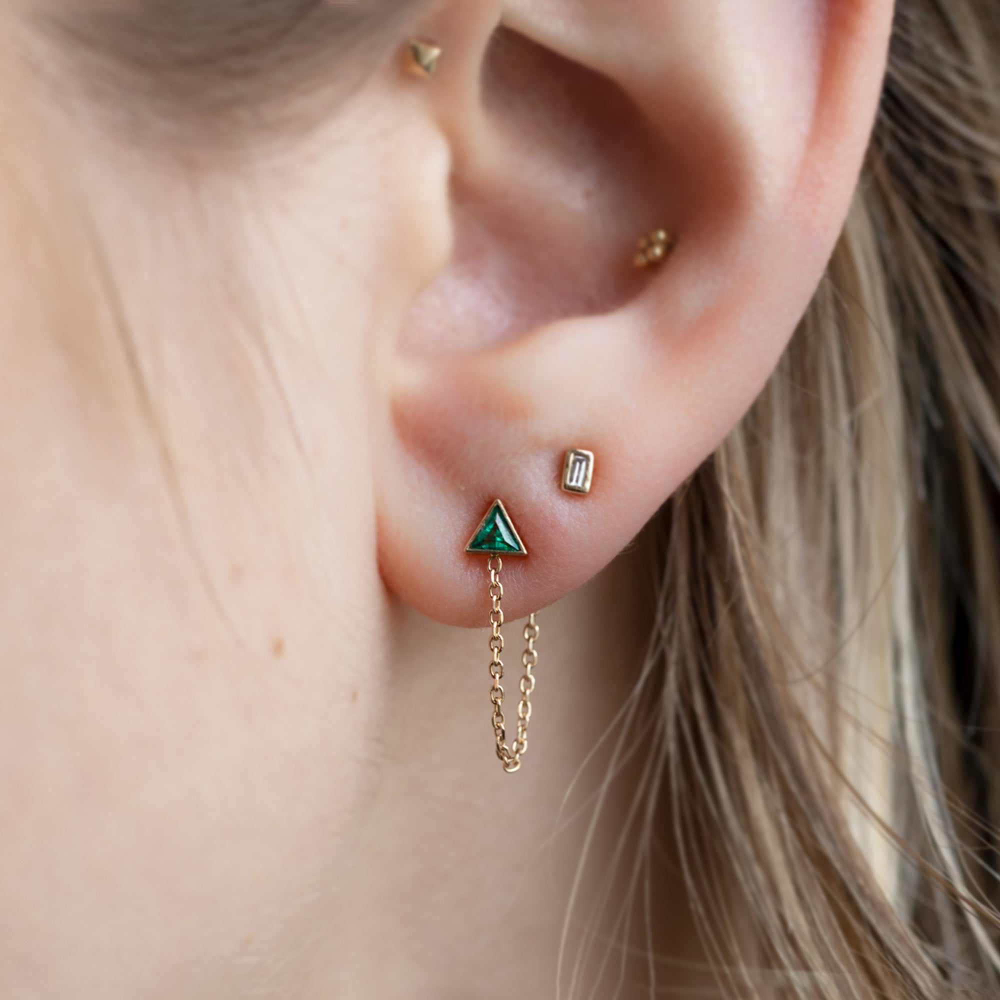 Alexis Russell Earrings The Emerald Trillion Chain Hoop Earrings | Yellow, Rose or White Gold