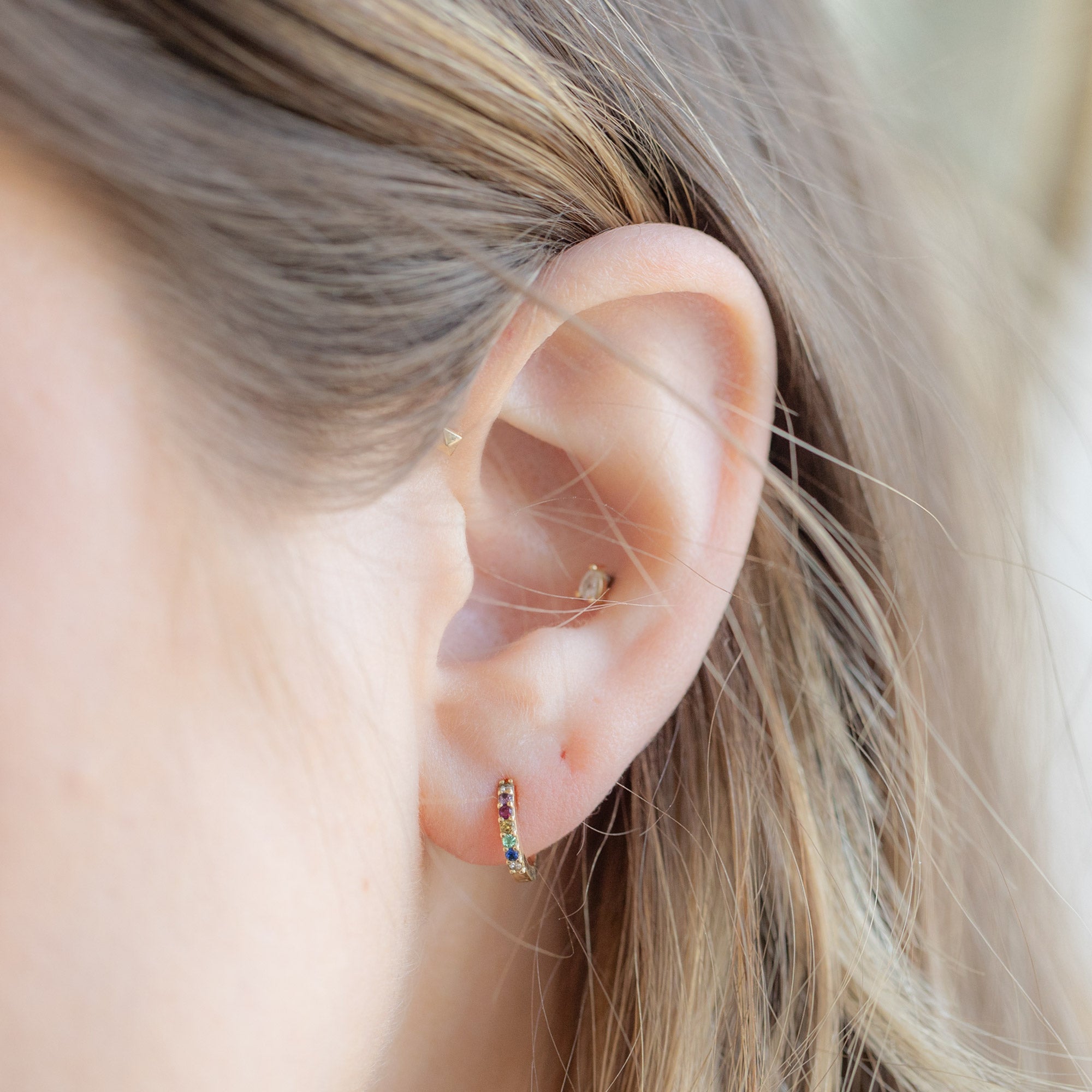 Alexis Russell Earrings The Rainbow Sapphire Pavé Huggie Hoops | Yellow, Rose or White Gold