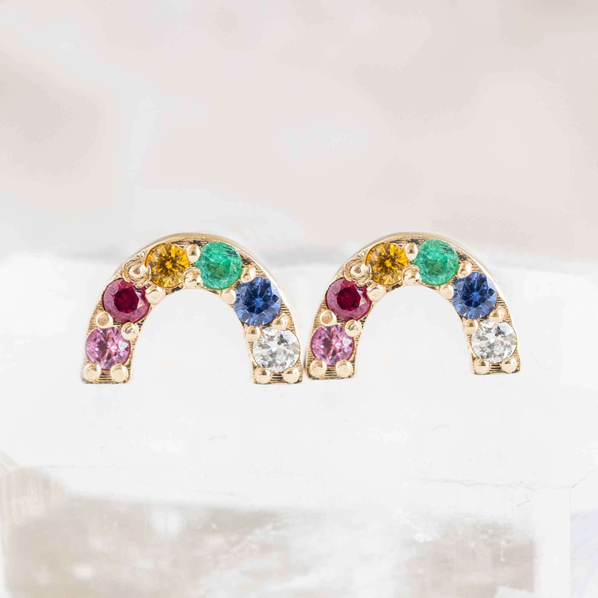 Alexis Russell Earrings The Rainbow Sapphire Stud Earrings | Yellow, Rose or White Gold