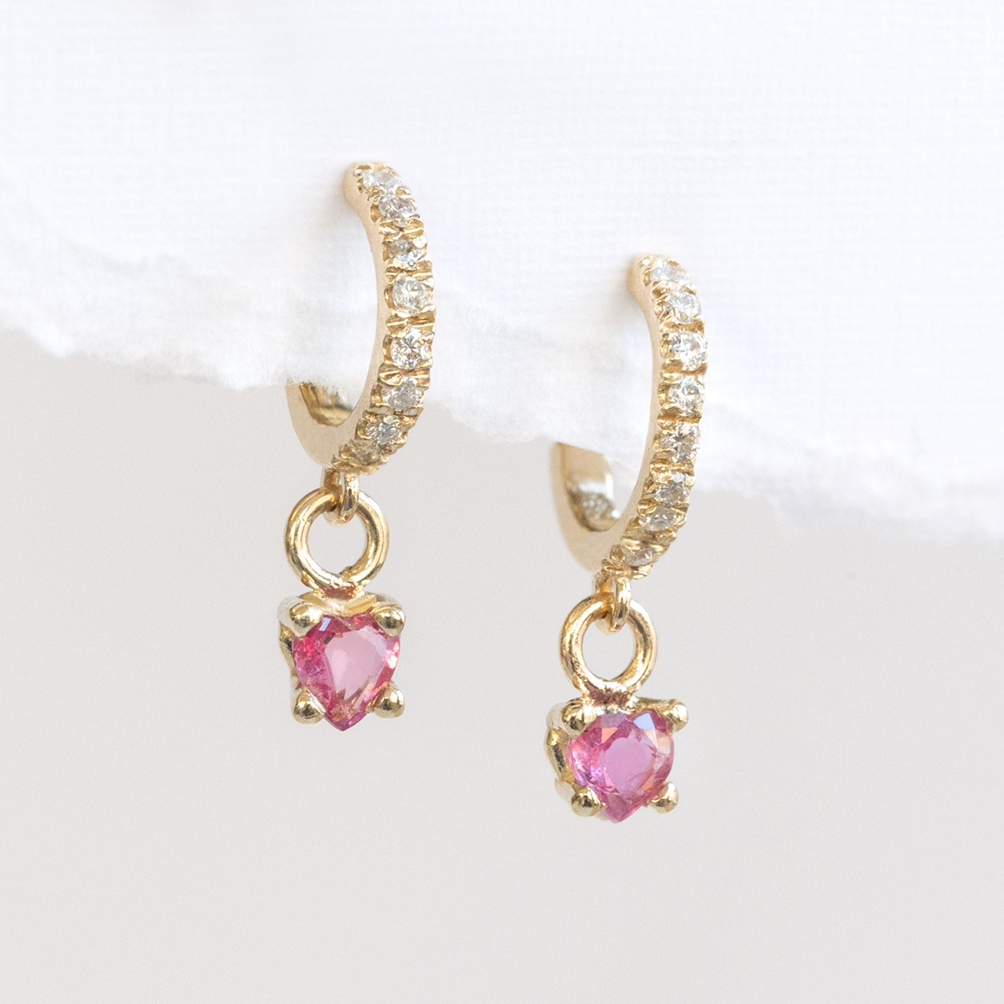 Alexis Russell Earrings The Ruby Heart + Diamond Huggie Studs | Yellow Gold