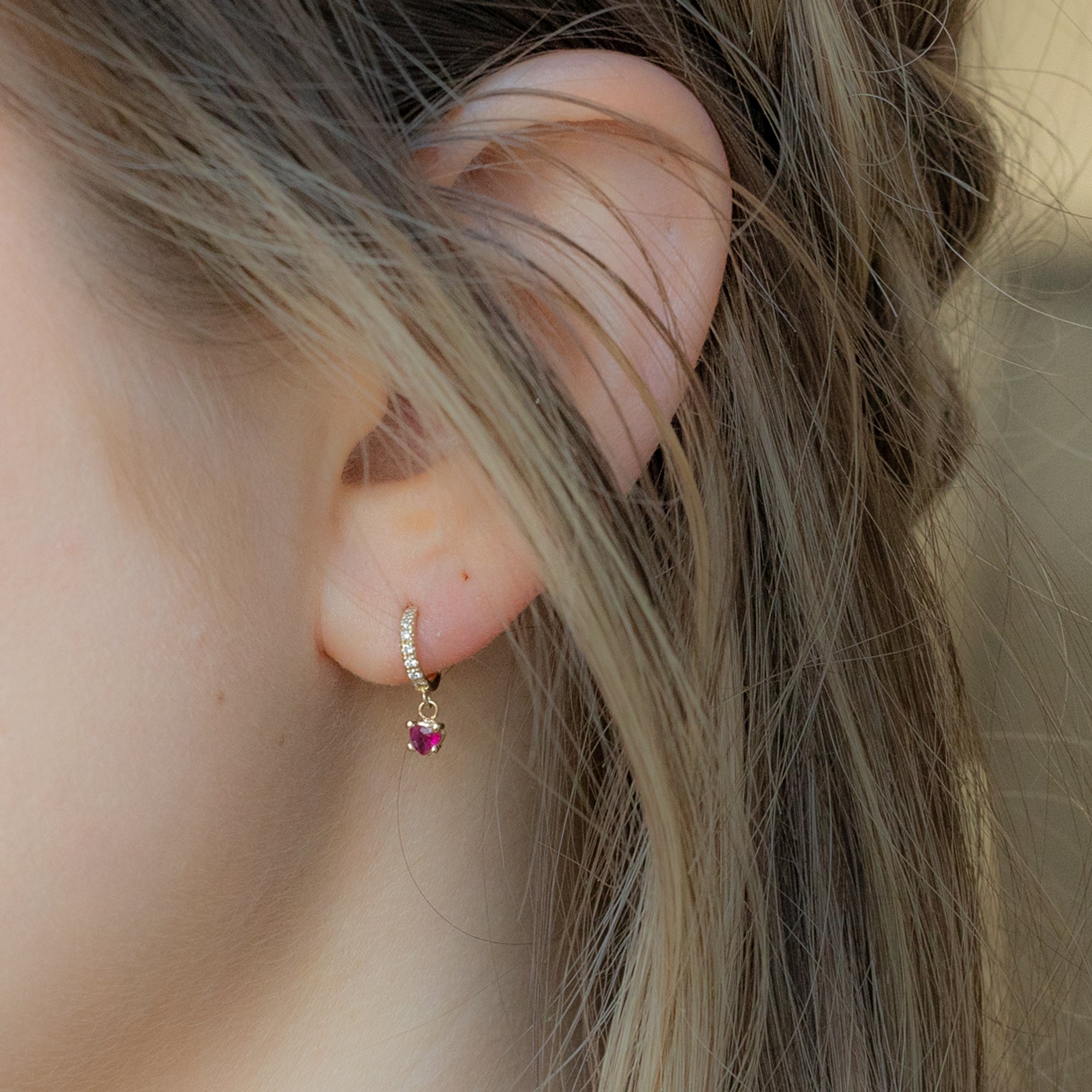 Alexis Russell Earrings The Ruby Heart + Diamond Huggie Studs | Yellow Gold