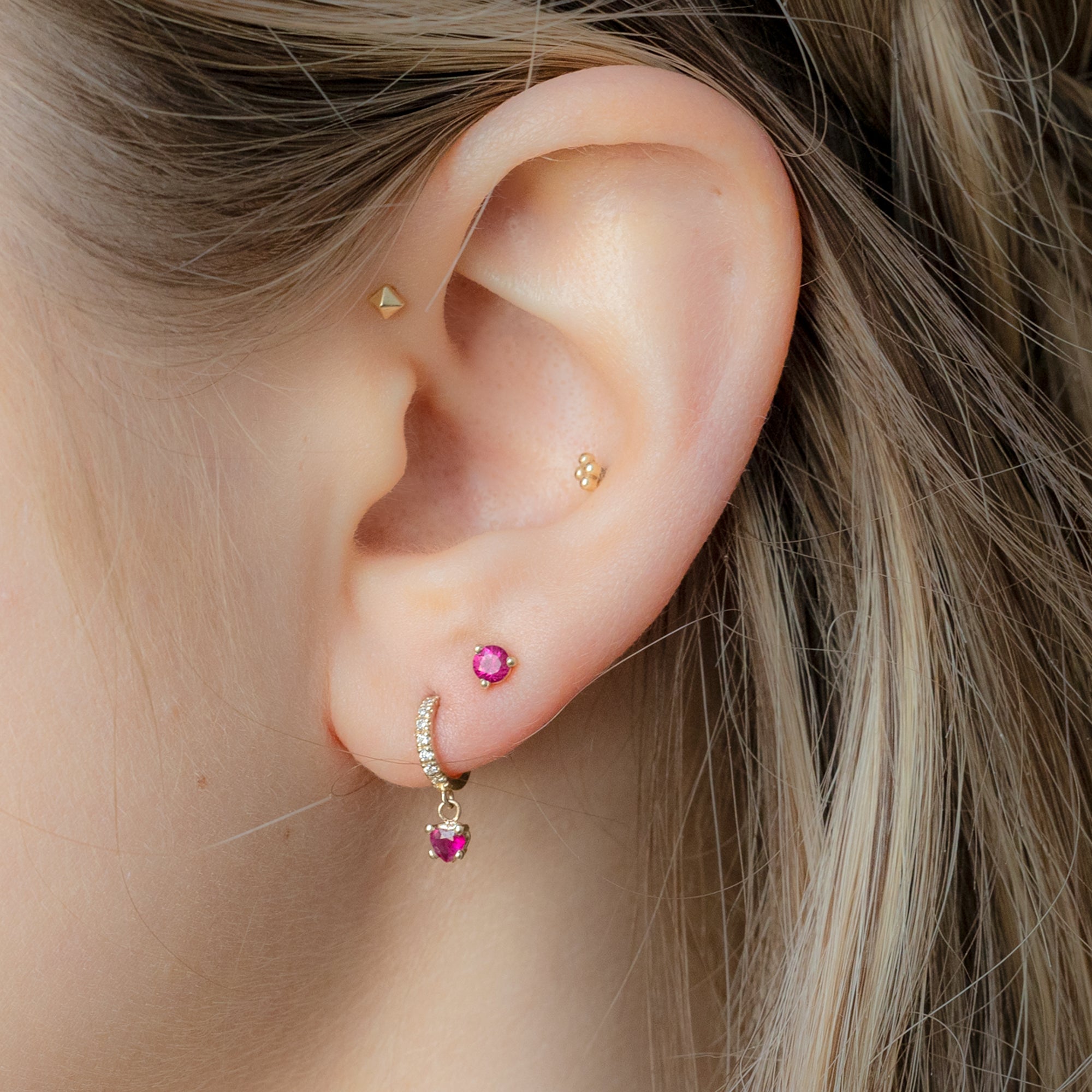 Alexis Russell Earrings The Ruby Heart + Diamond Huggie Studs | Yellow Gold