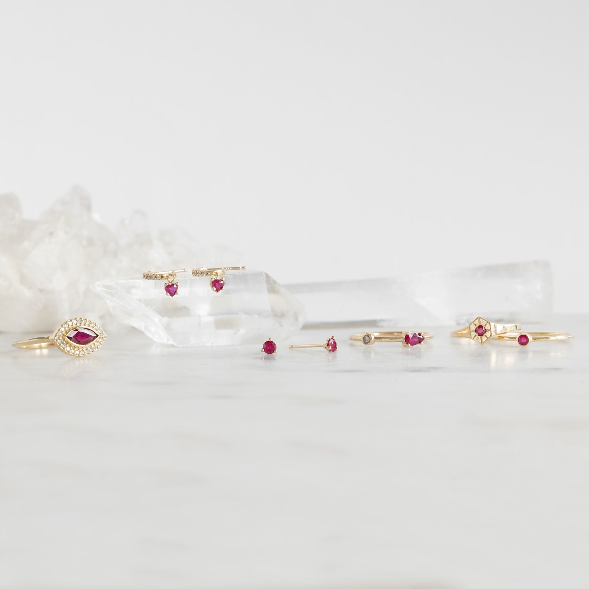 Alexis Russell Earrings The Ruby Heart + Diamond Huggie Studs | Yellow Gold