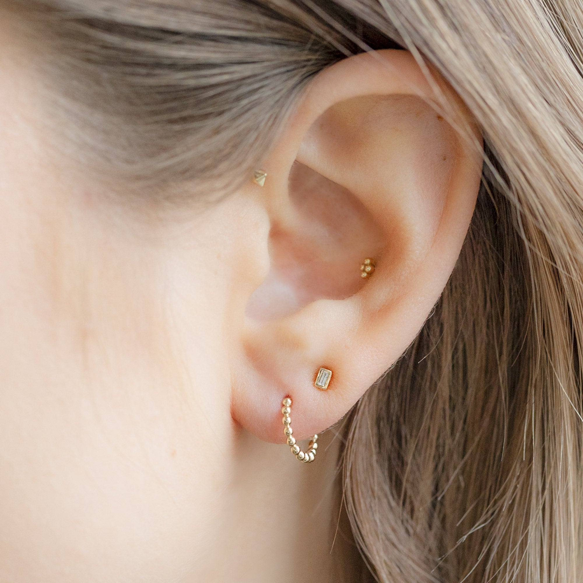 Alexis Russell Earrings The Beaded Huggie Hoops | Yellow, Rose or White Gold