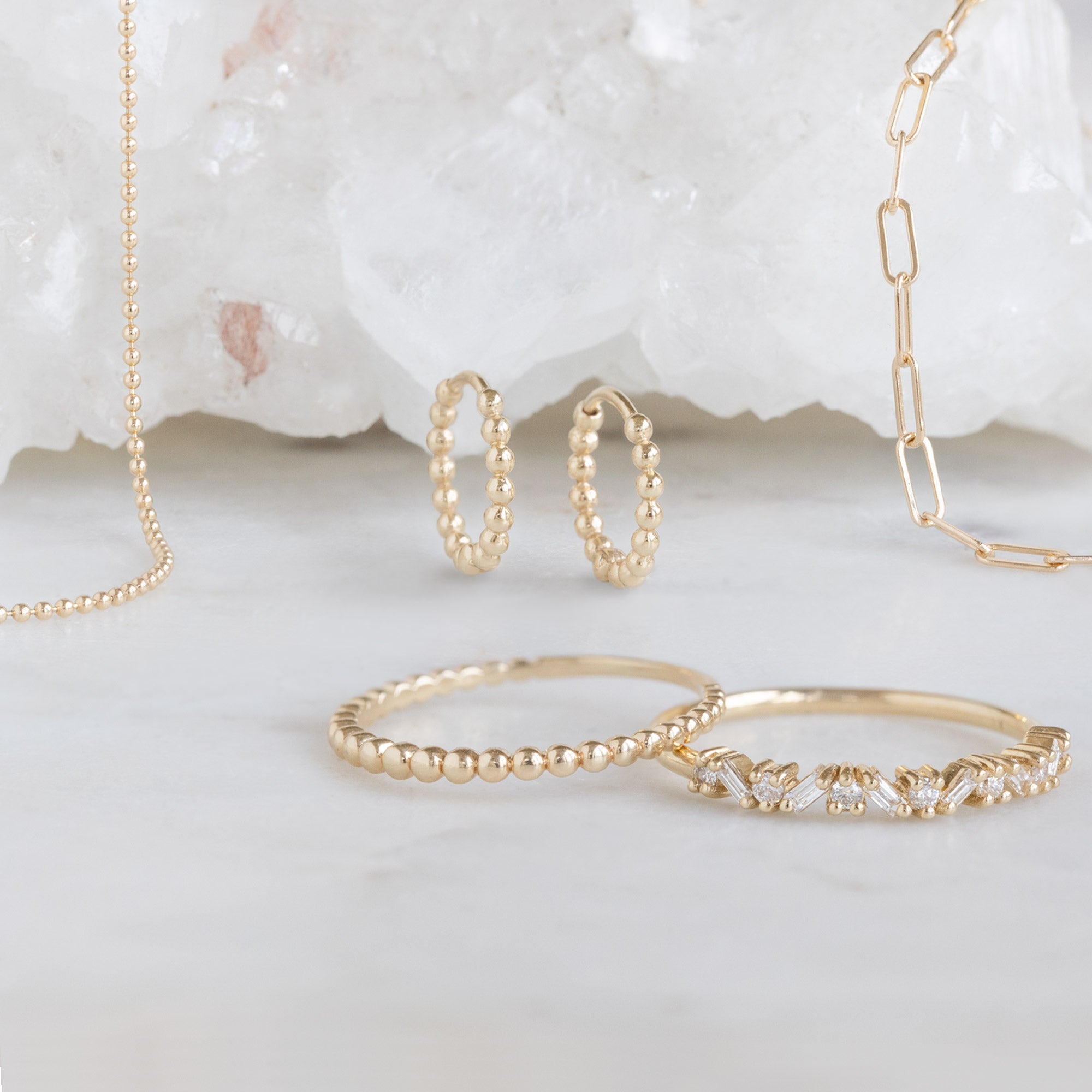 Alexis Russell Earrings The Beaded Huggie Hoops | Yellow, Rose or White Gold