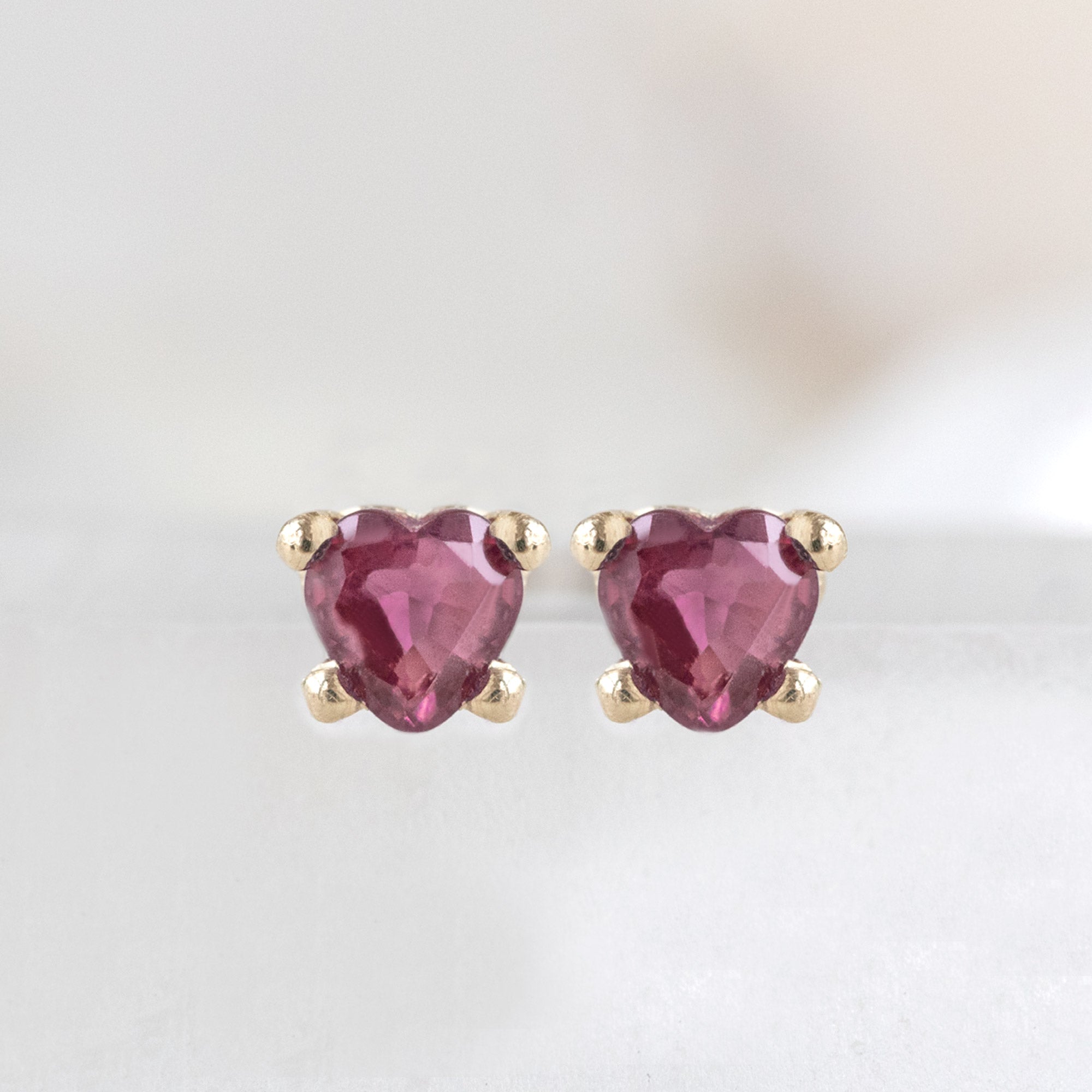 Alexis Russell Earrings The Teensy Ruby Heart Studs | Yellow Gold