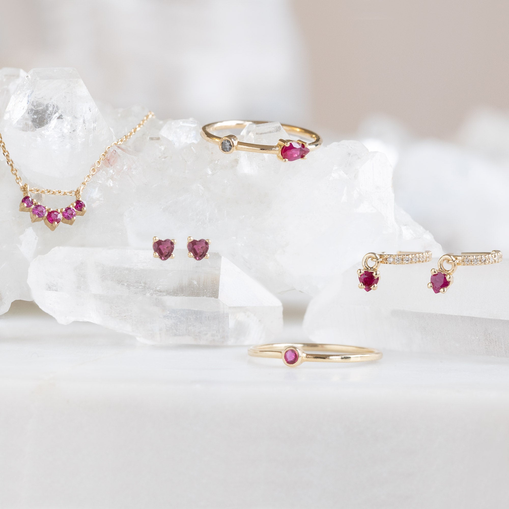 Alexis Russell Earrings The Teensy Ruby Heart Studs | Yellow Gold